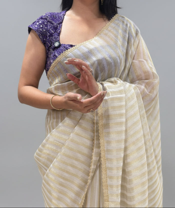 Cream tissue stripes 12 saree
