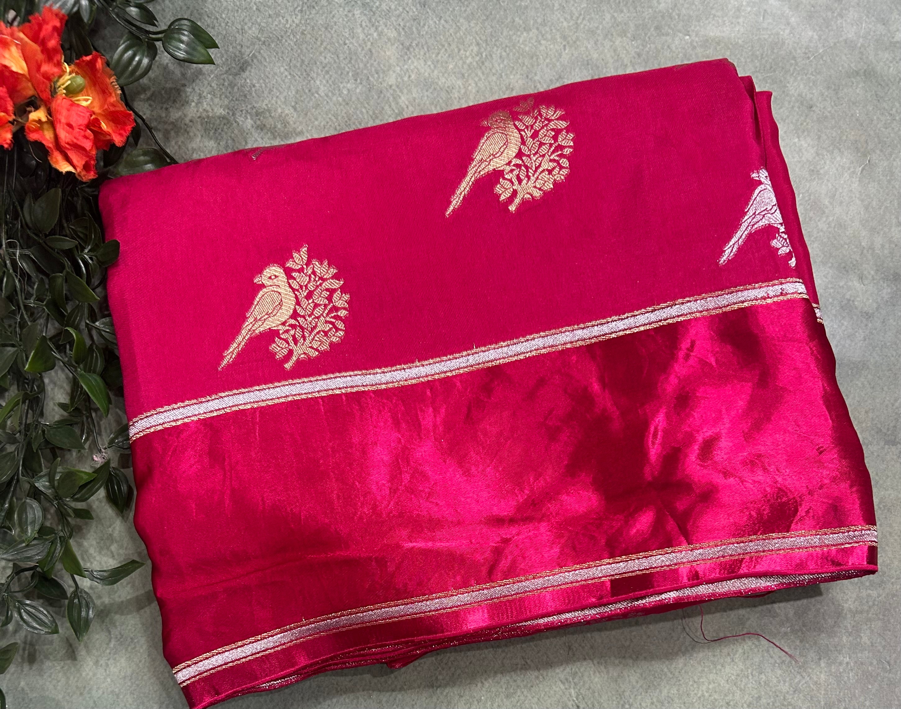 Pink satin border dola crepe 105 saree