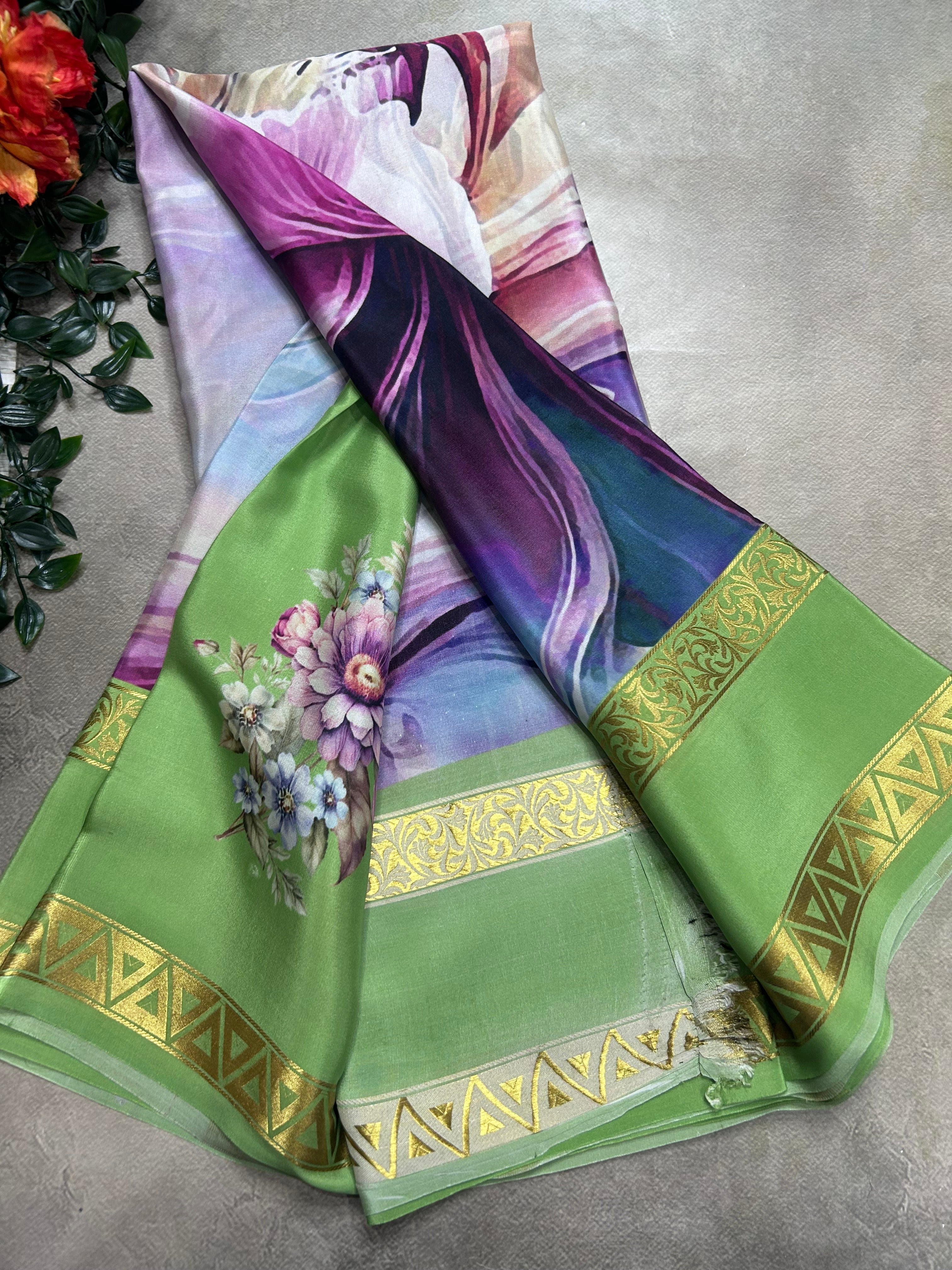 Multicolour digital print pure mysore silk saree(DMS106)