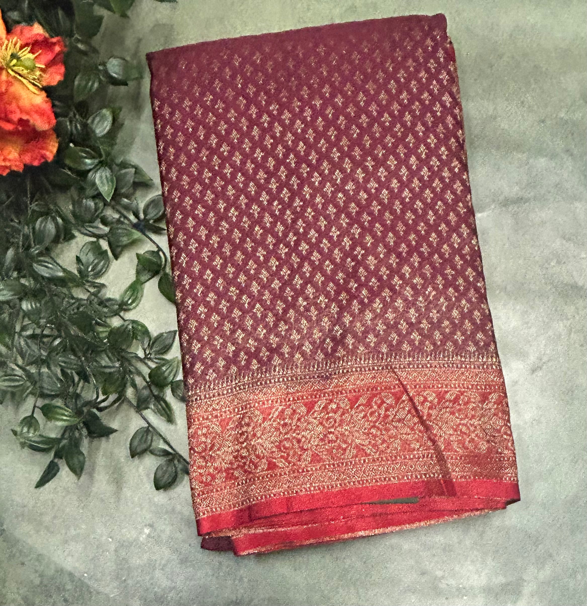 Maroon brocade dupion  benarasi-105 saree