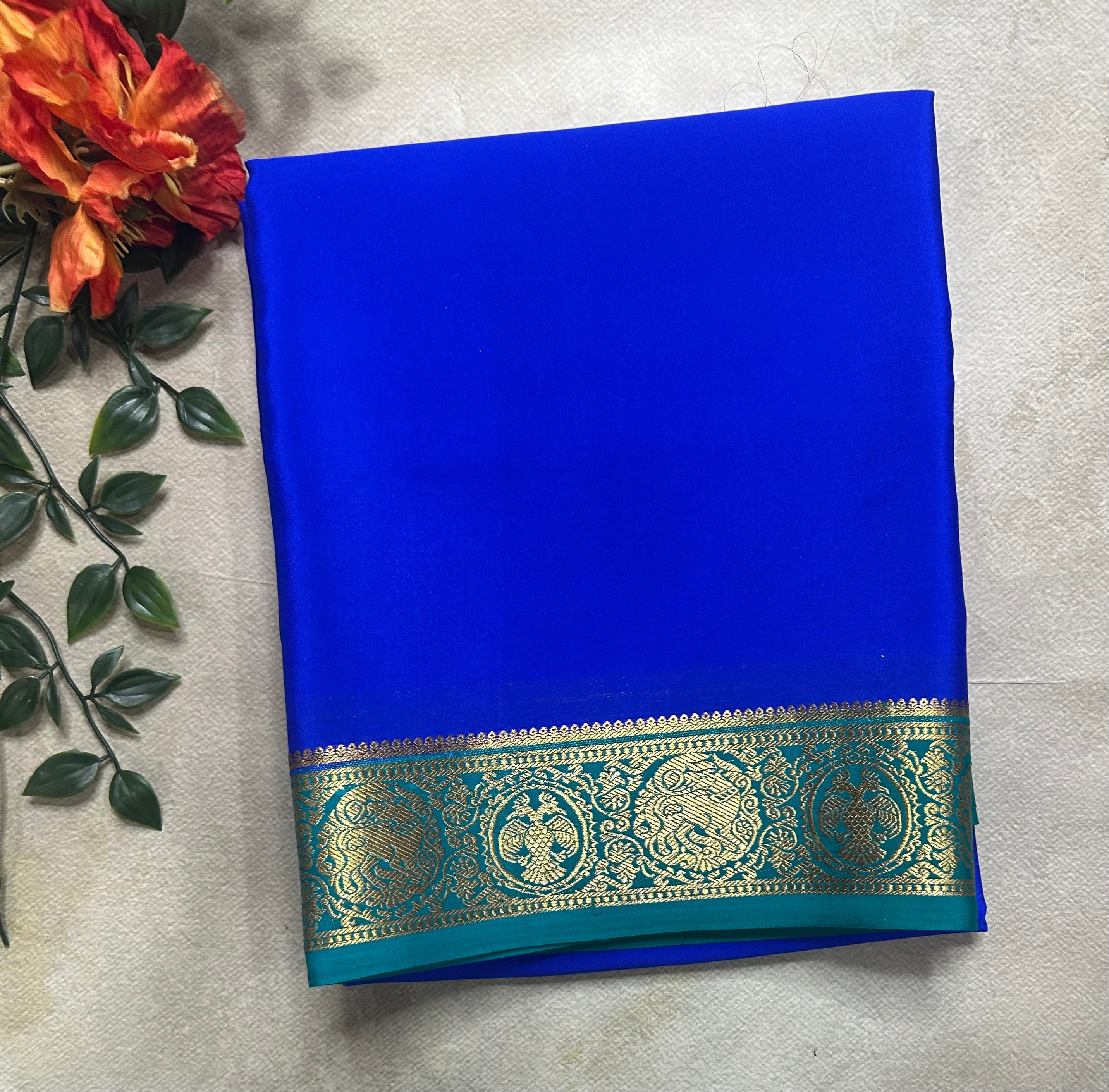 Royal blue pure Mysore silk 104 saree