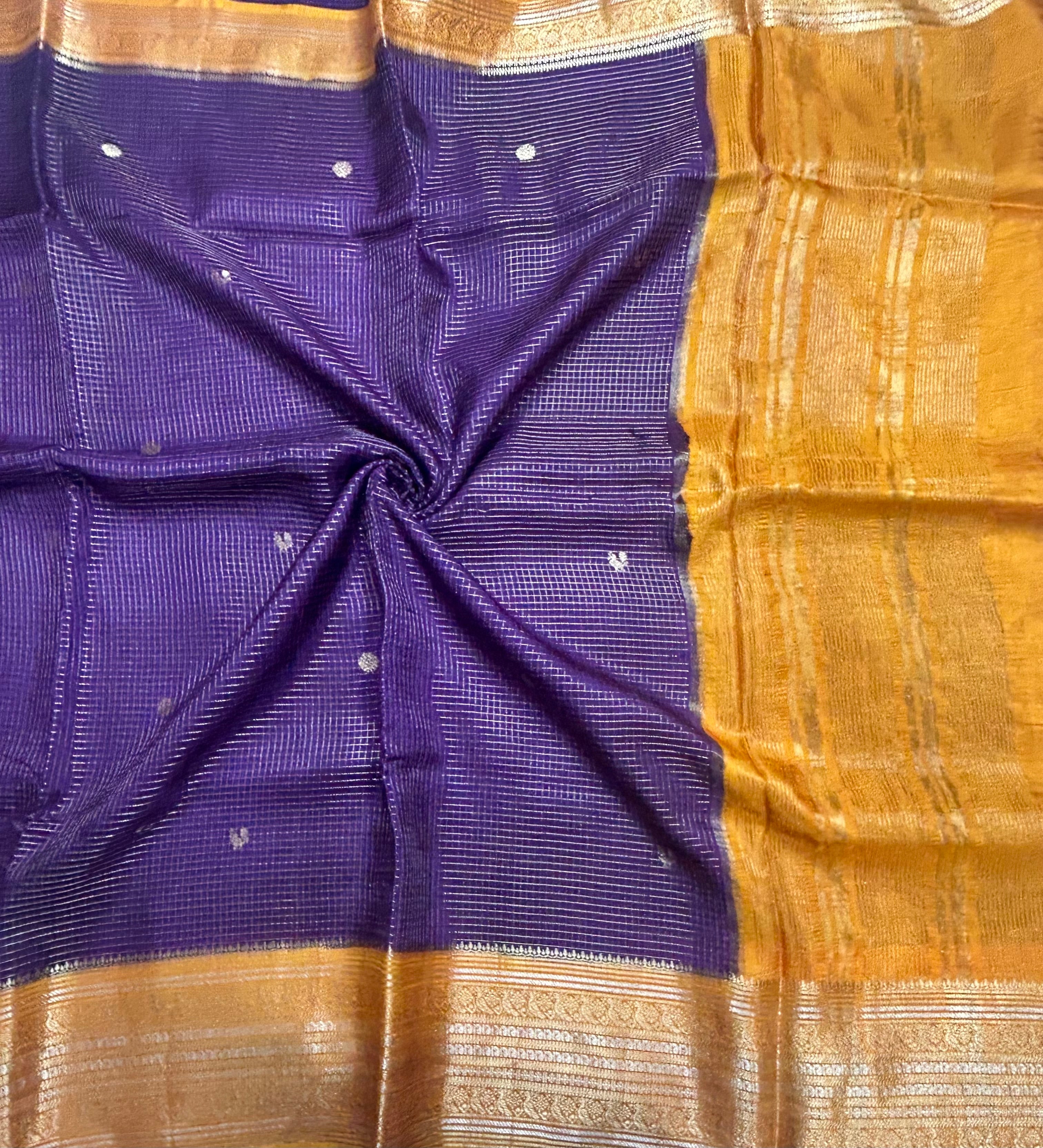 Purple small checks contrast semi Mysore crepe 105 saree