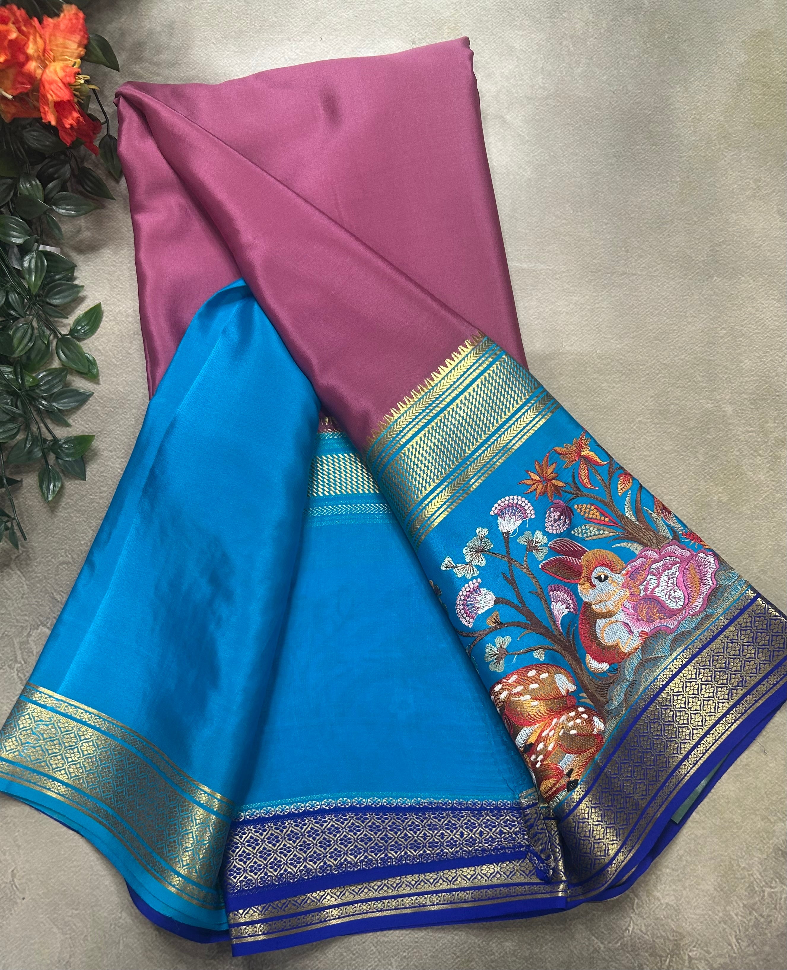 3D embroidery pure mysore silk-105 saree