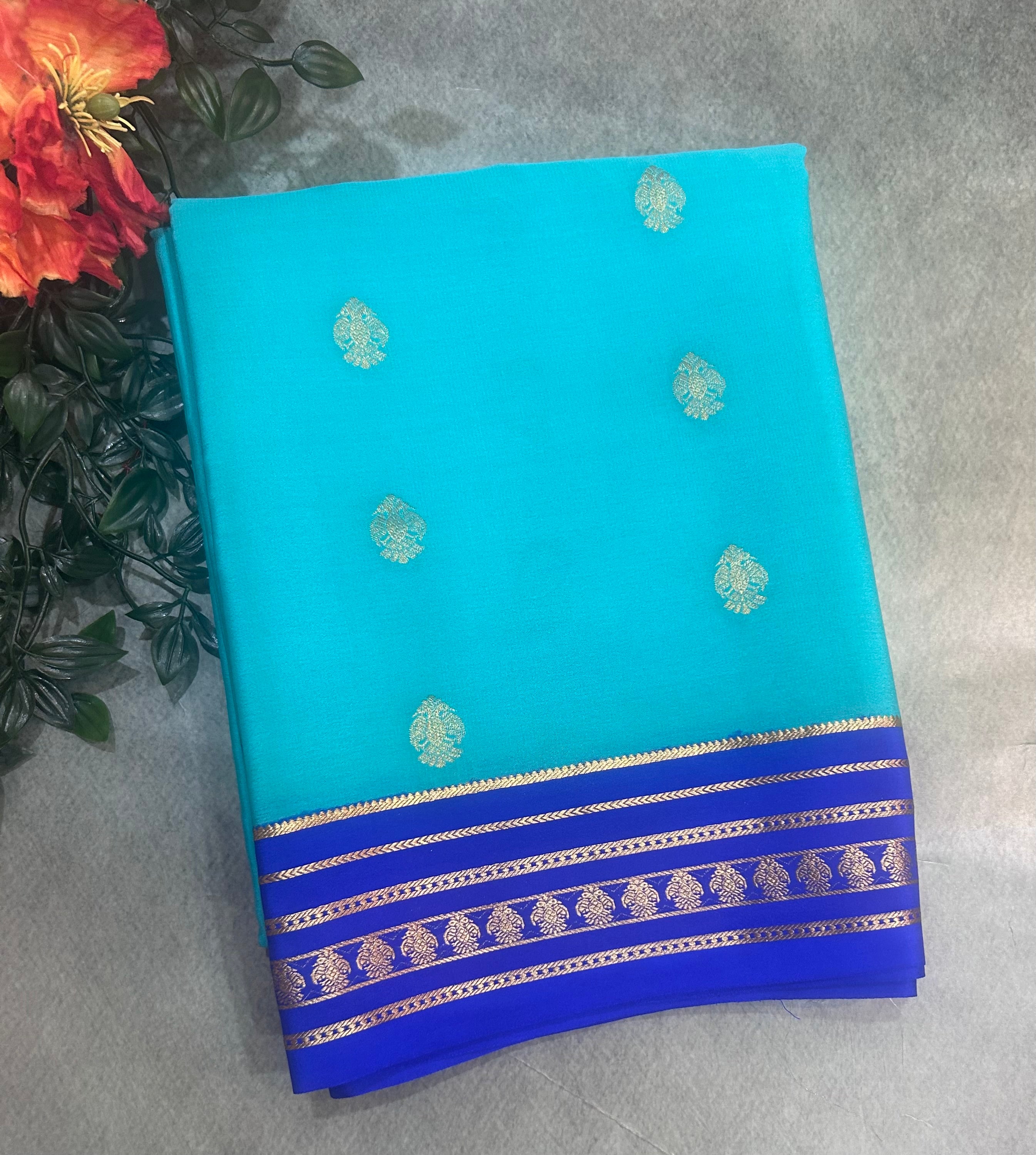 Rama green stripes border pure Mysore silk 106 saree