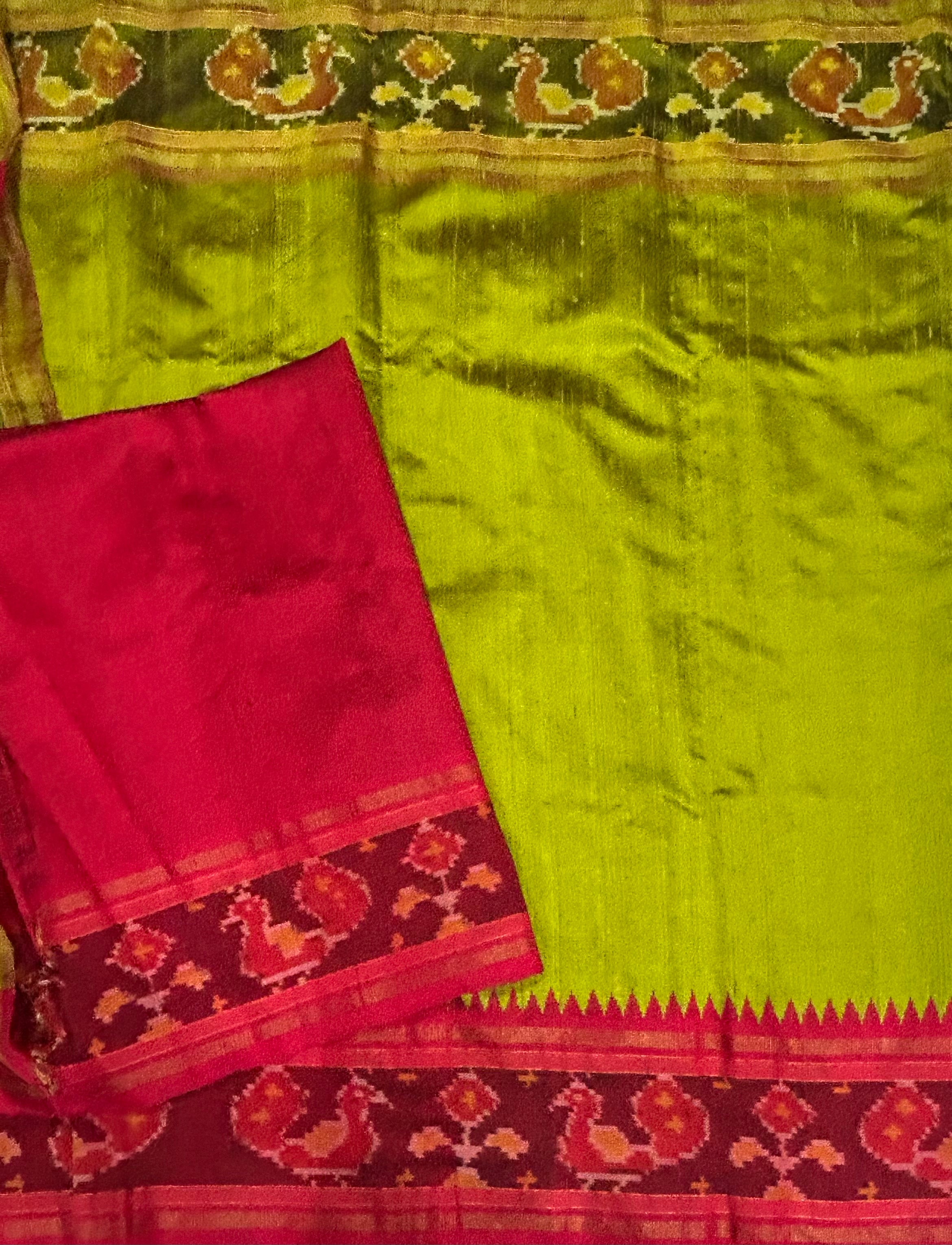 Parrot green temple border pure matka silk saree