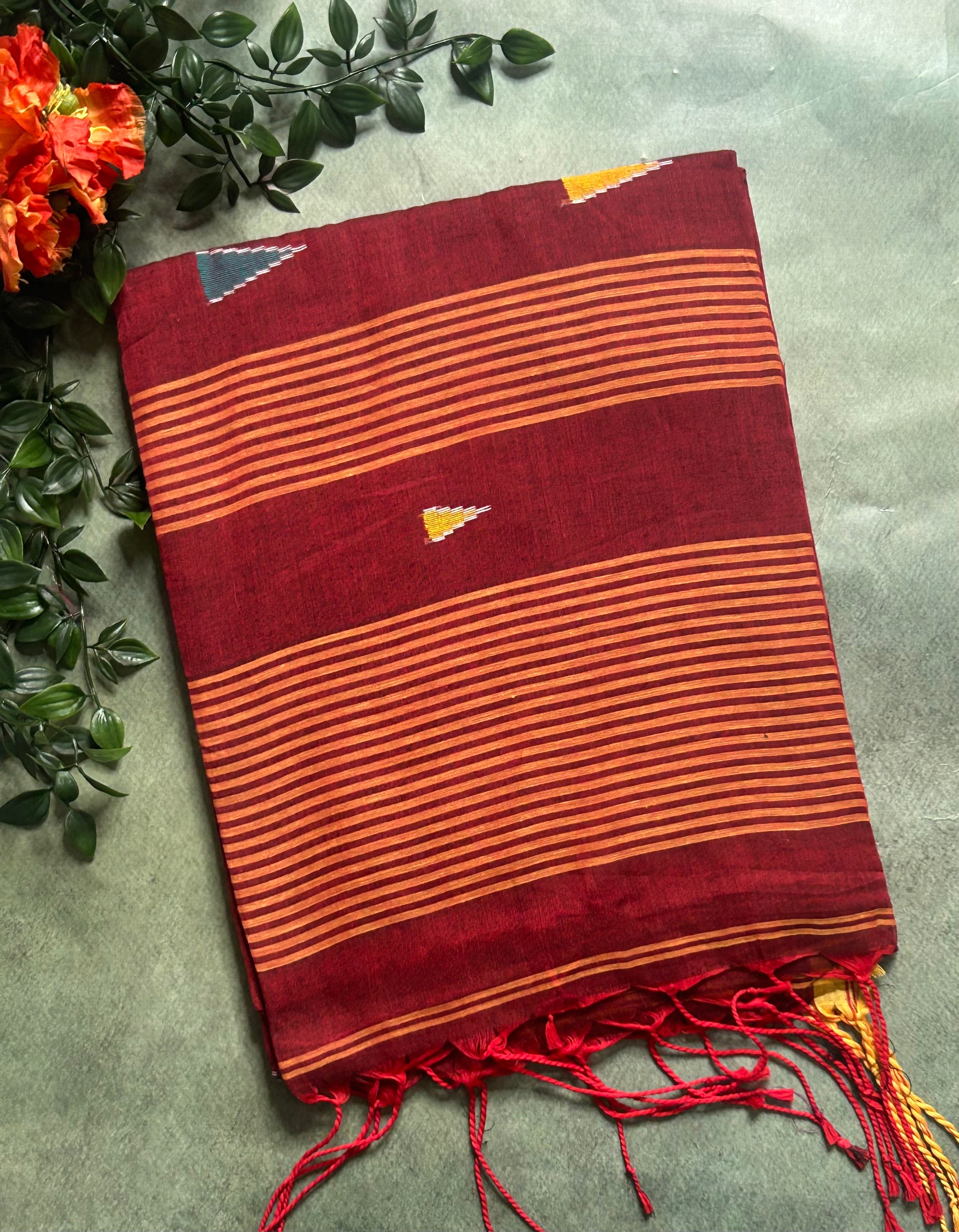 Maroon pure cotton 103 jamdani saree