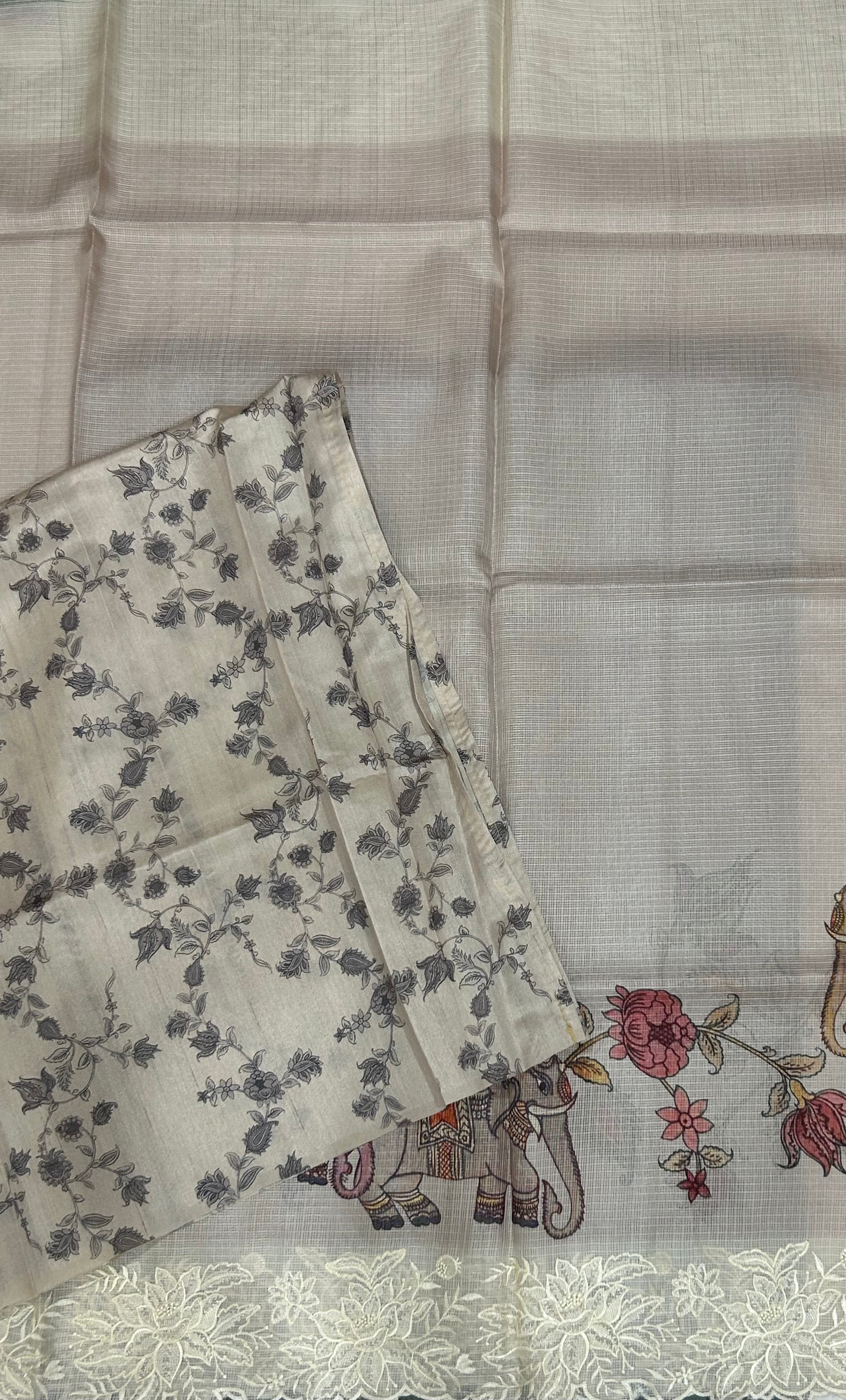 Beige digital print Kota checks 104 saree