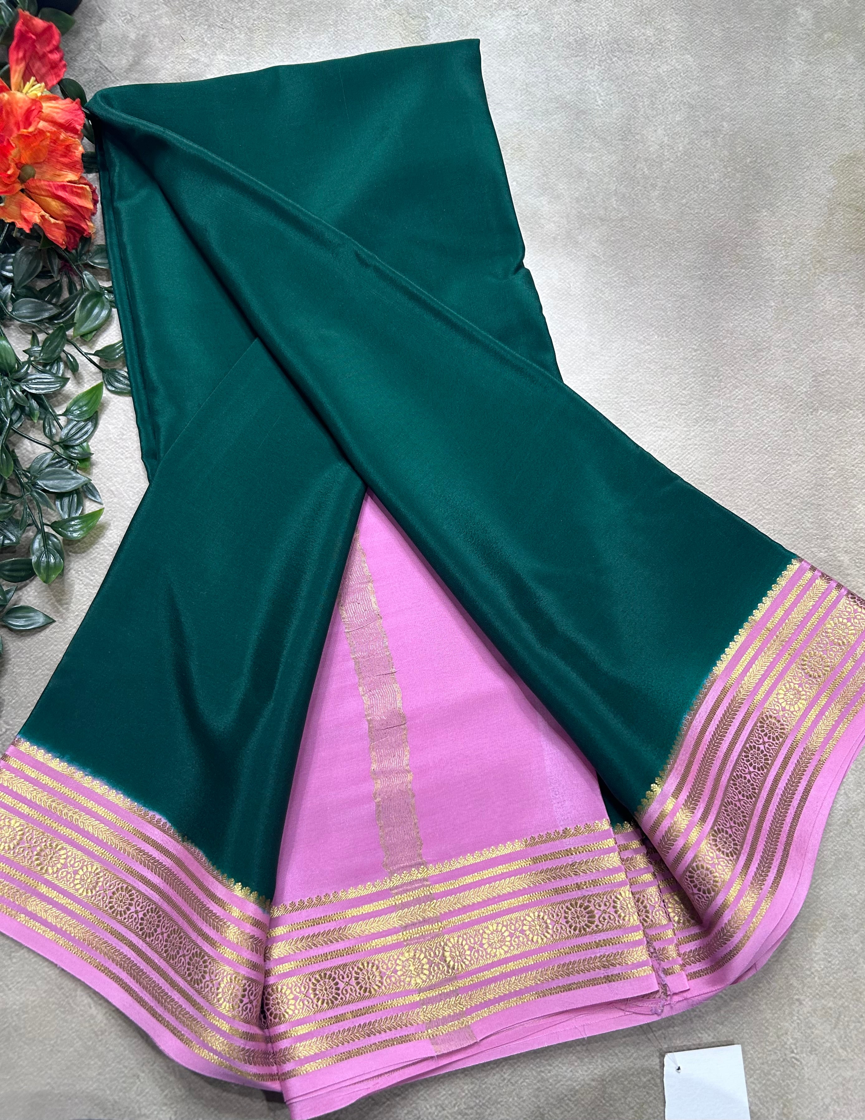Bottle green small border pure mysore silk saree(MSC106)