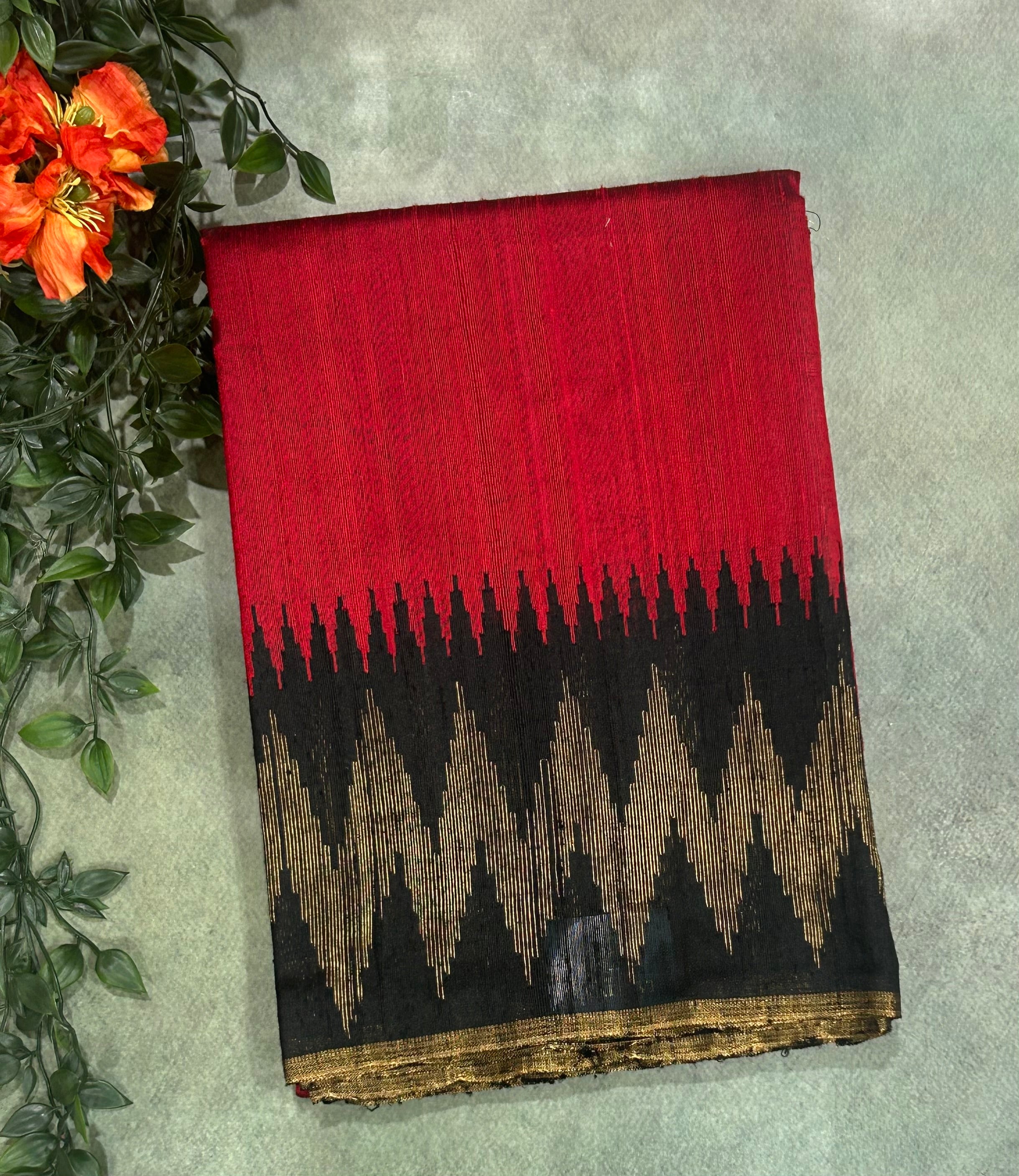 Red temple border pure matka silk saree