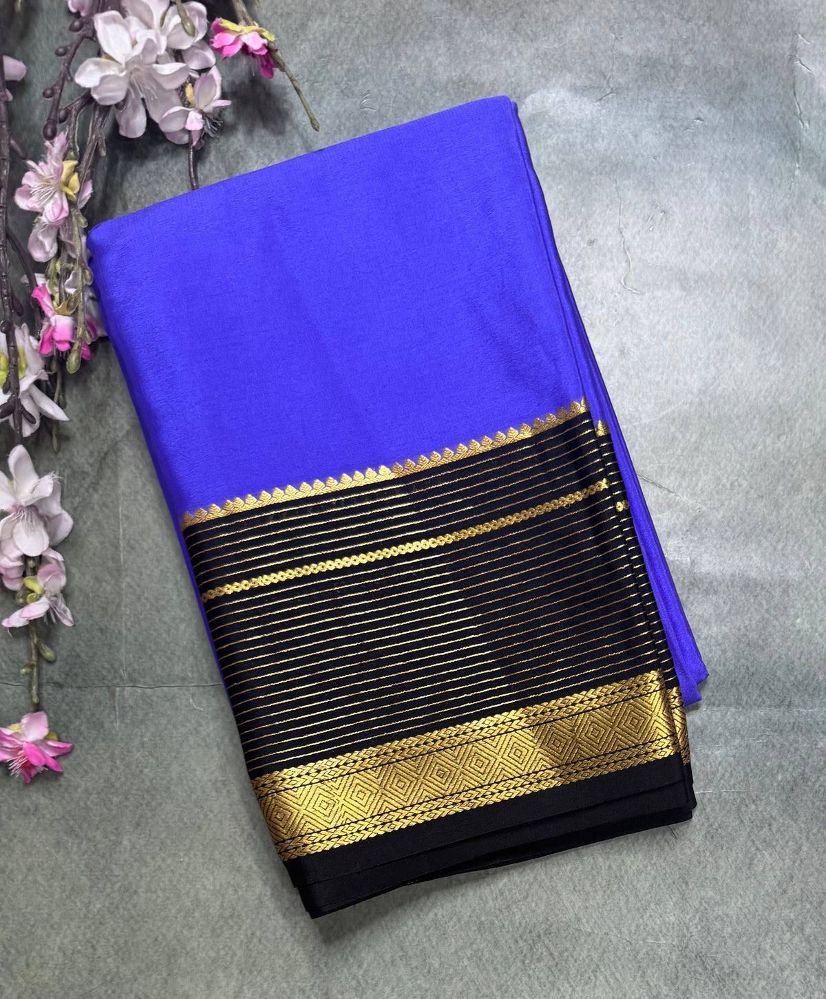 Violet stripes border pure Mysore silk saree