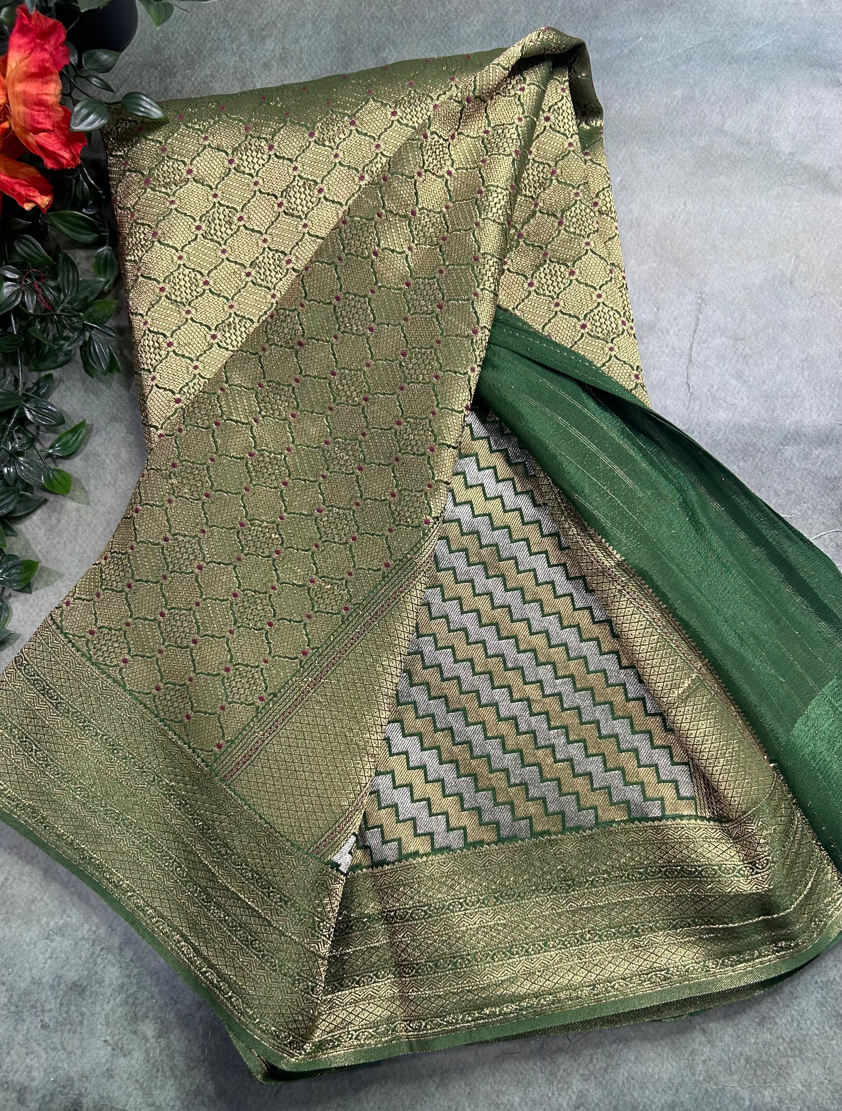Green brocade semi georgette 105 saree