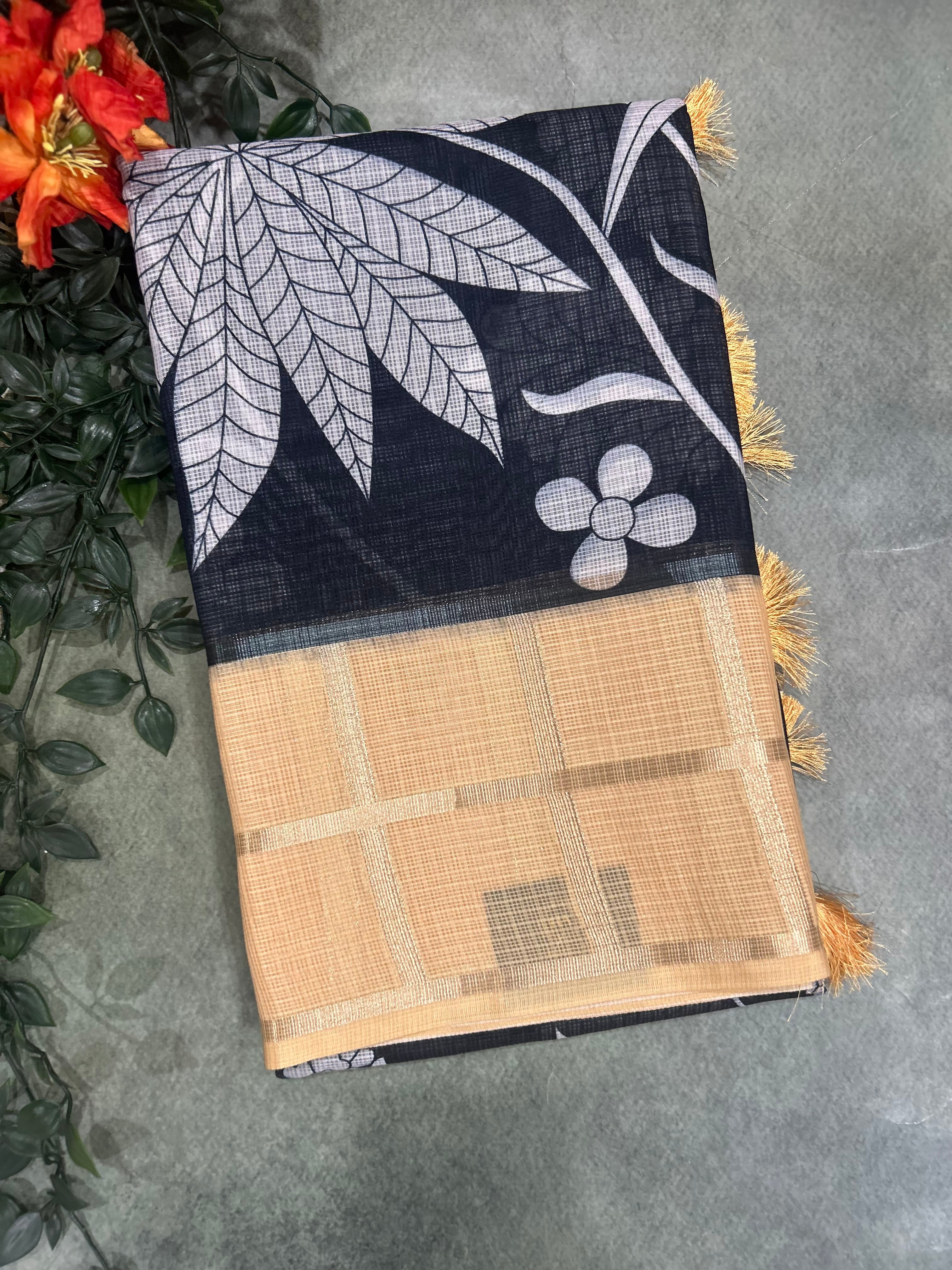 Black n peach Kota checks 103 saree