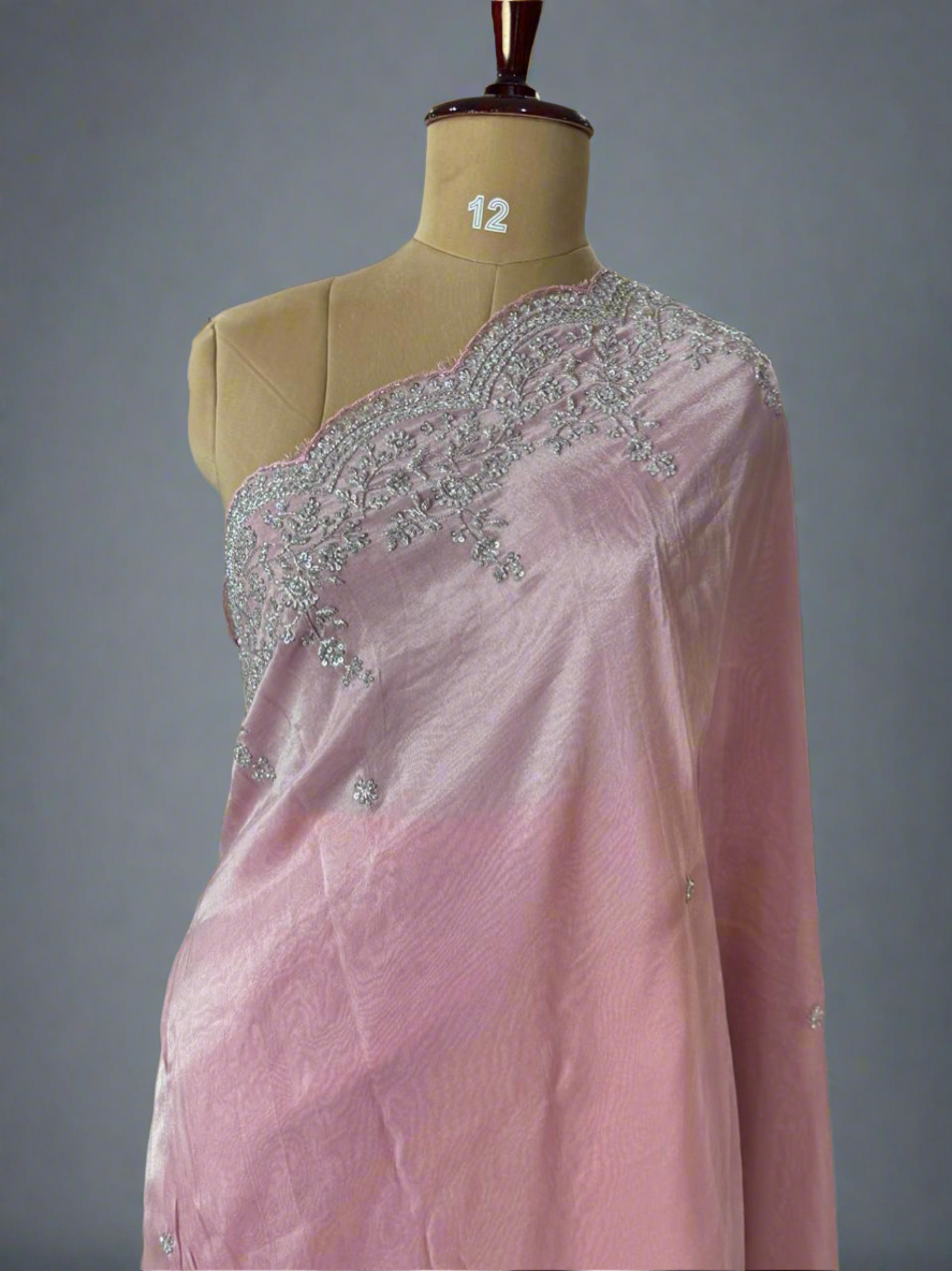 Pastel pink stitched velvet blouse organza party wear-08 saree