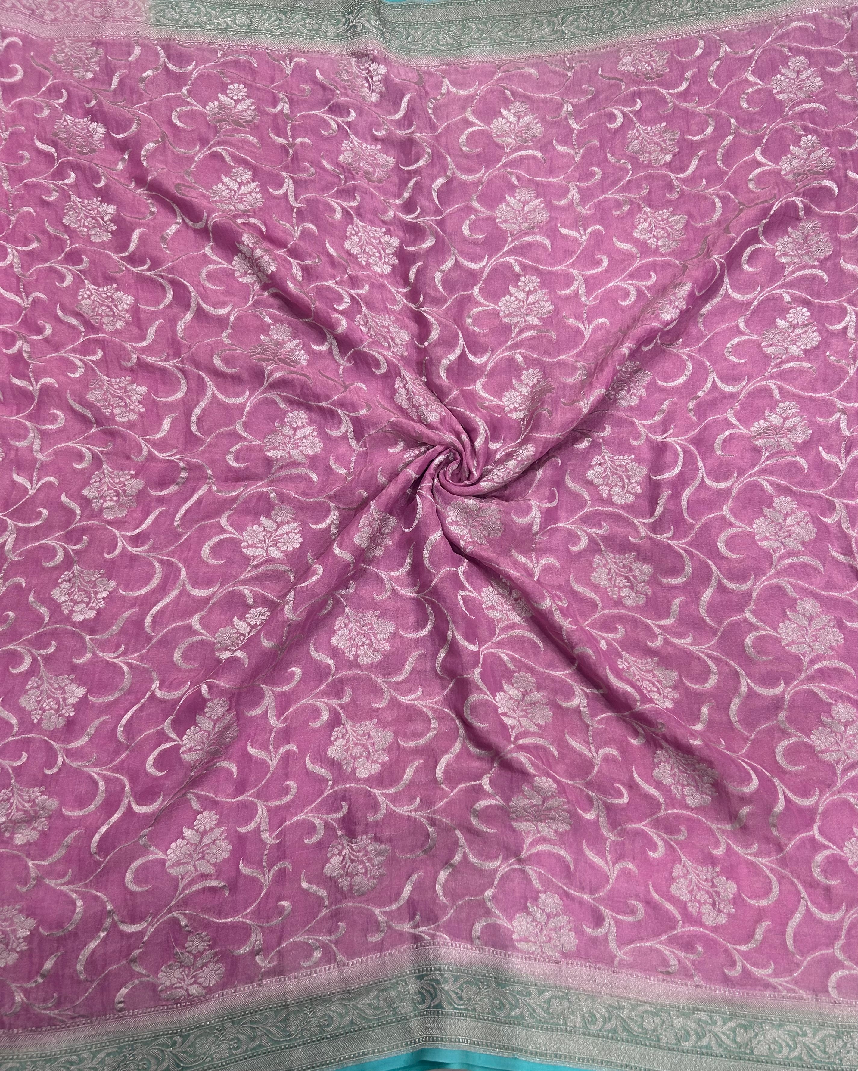 Light pink brocade Jaal pattern pure georgette-106 saree