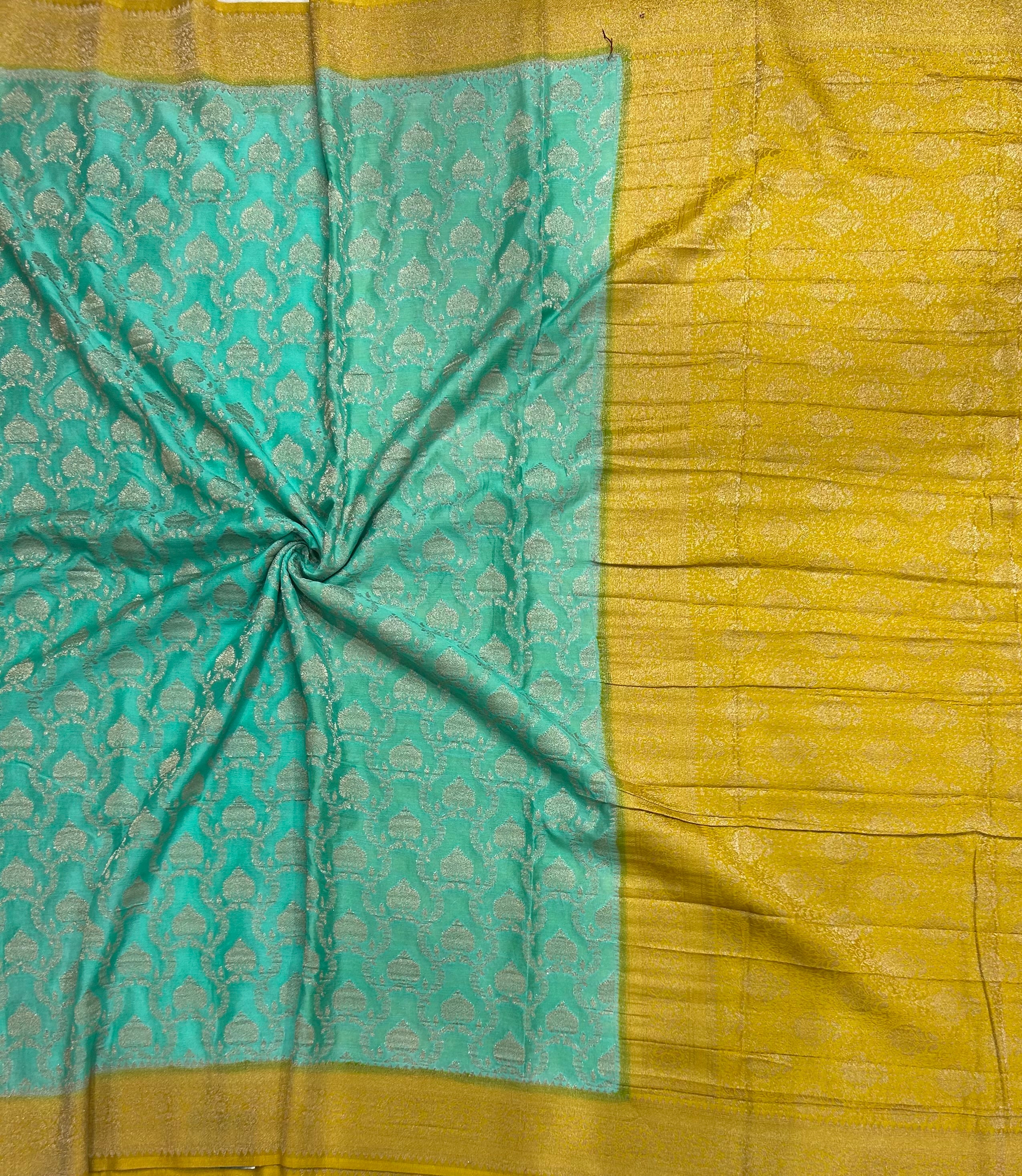 Distemper blue contrast Jaal brocade semi georgette 104 saree