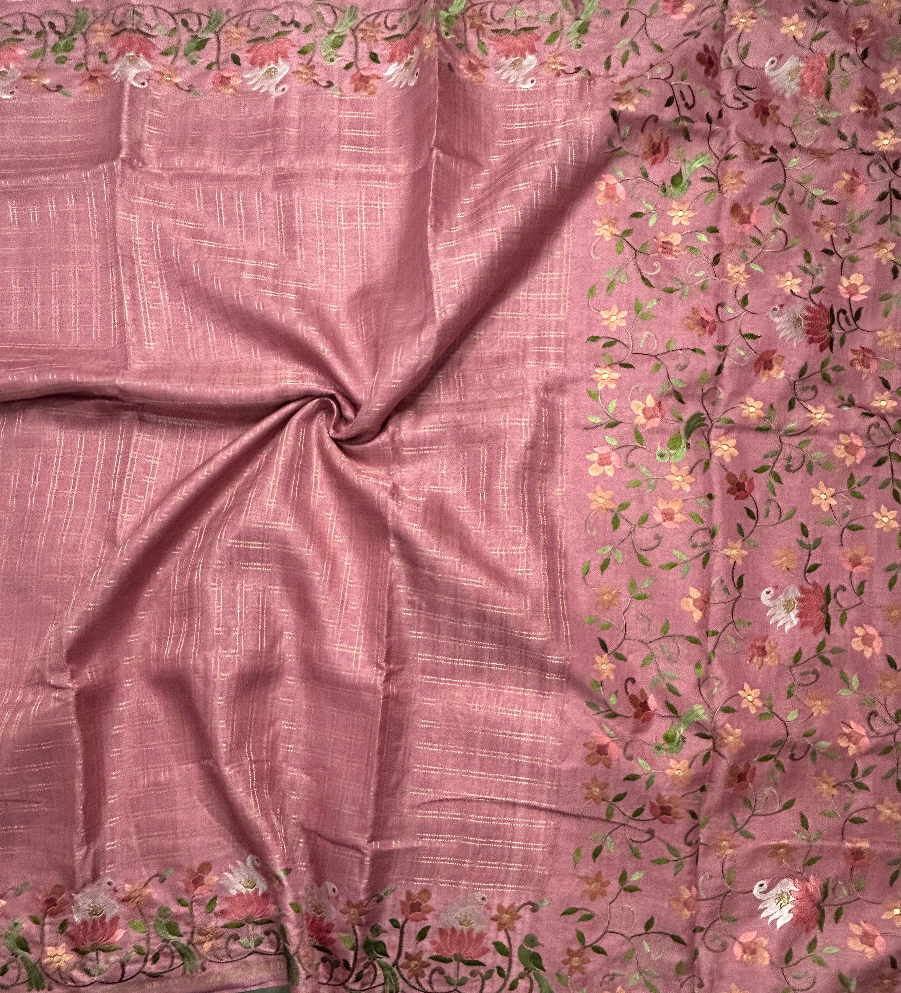 Light pink checks embroidery border semi Tussar 105 saree