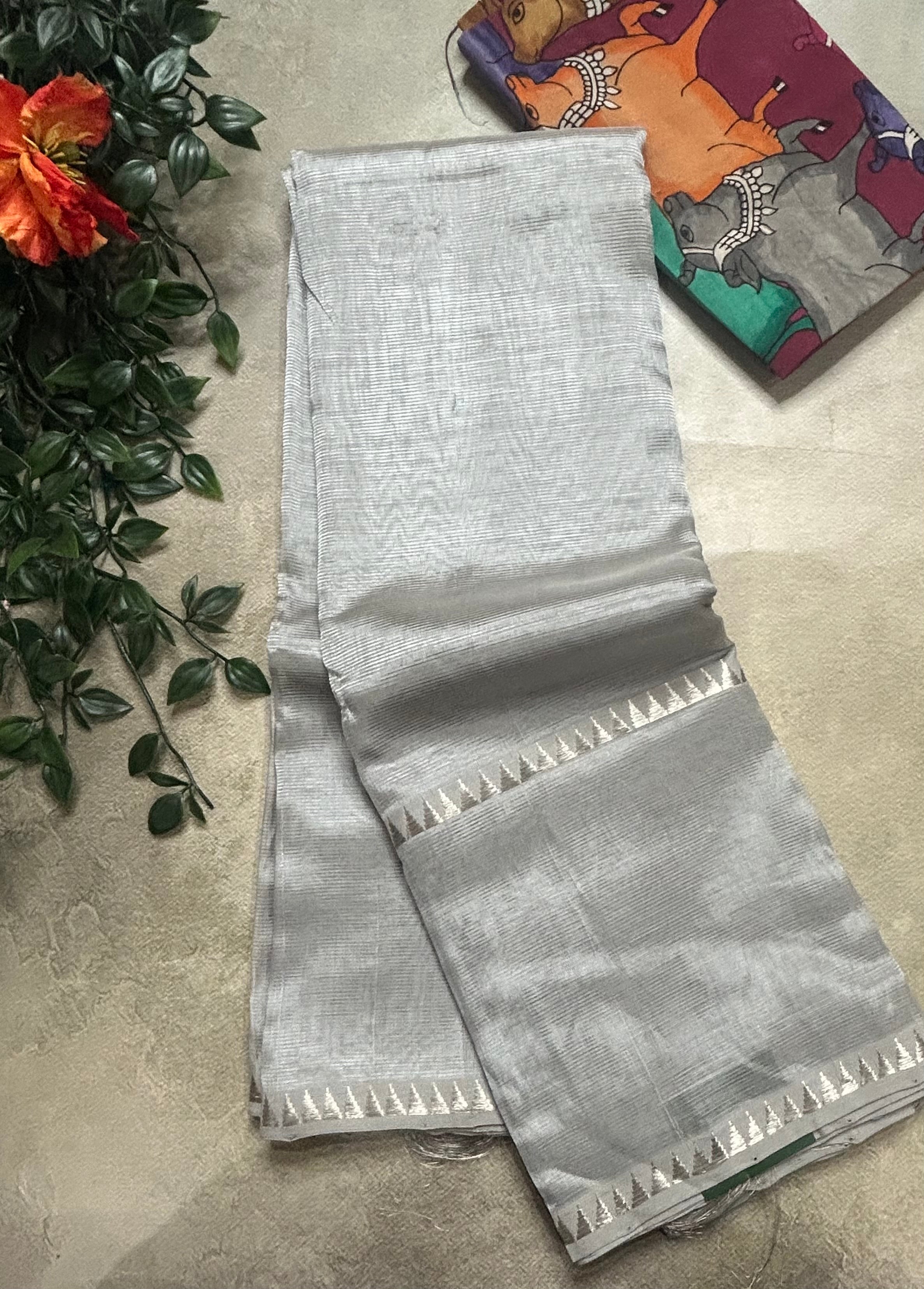 Grey Bentex border pure mangalagiri 105 saree