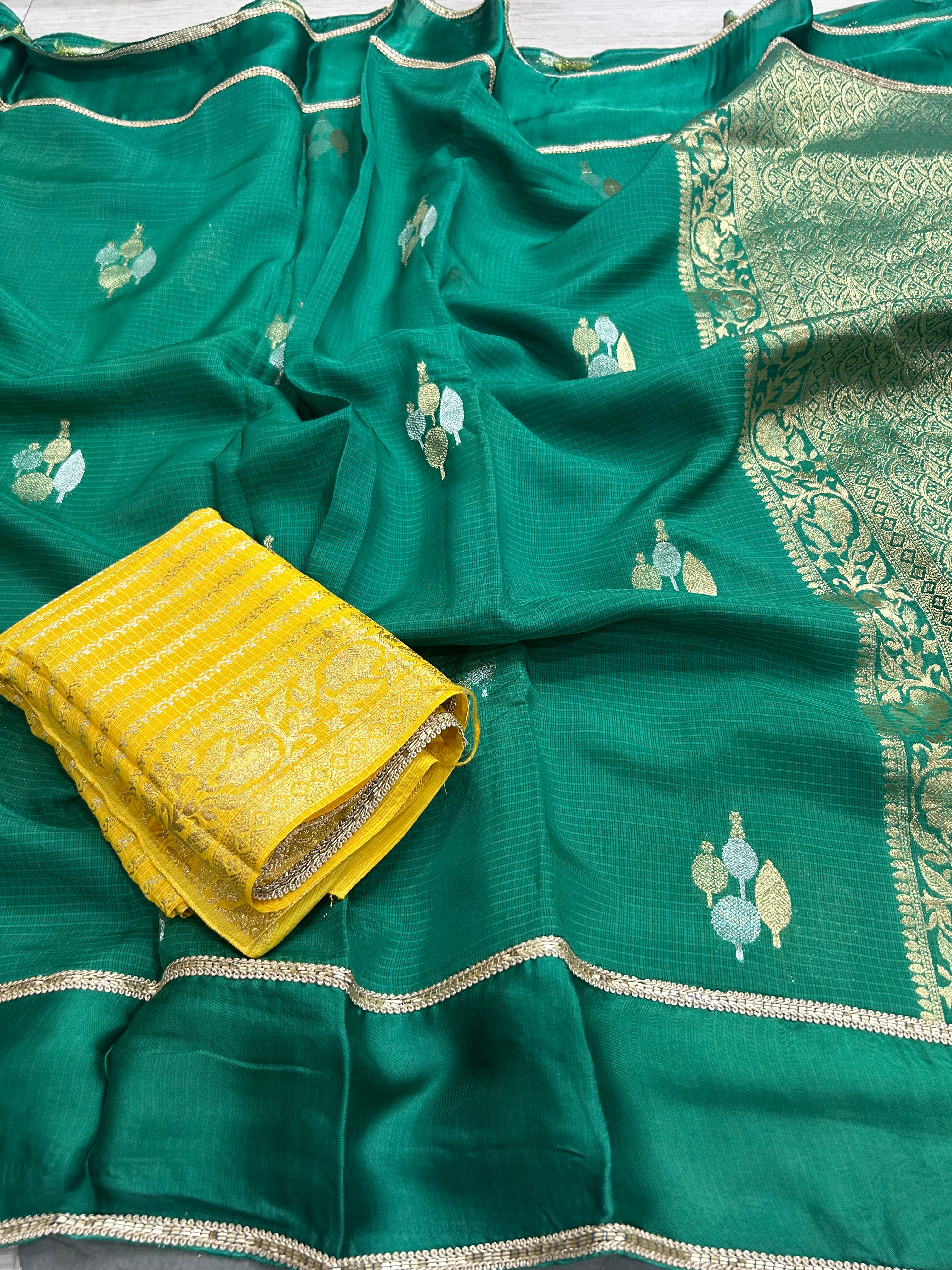 Green bentex border  Kota crepe 105 saree