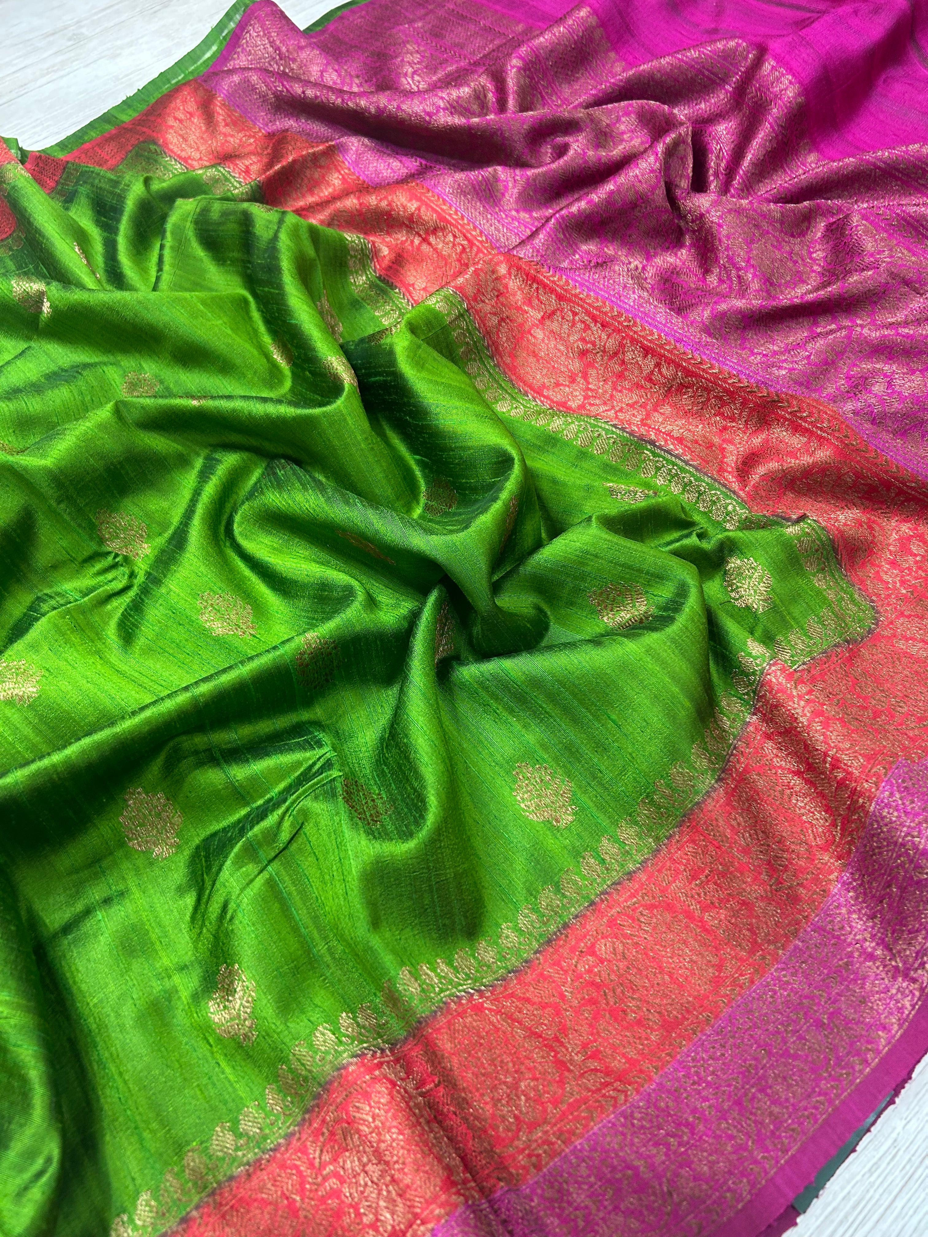 Green-2 small butta pure tussar crepe 104 silk saree