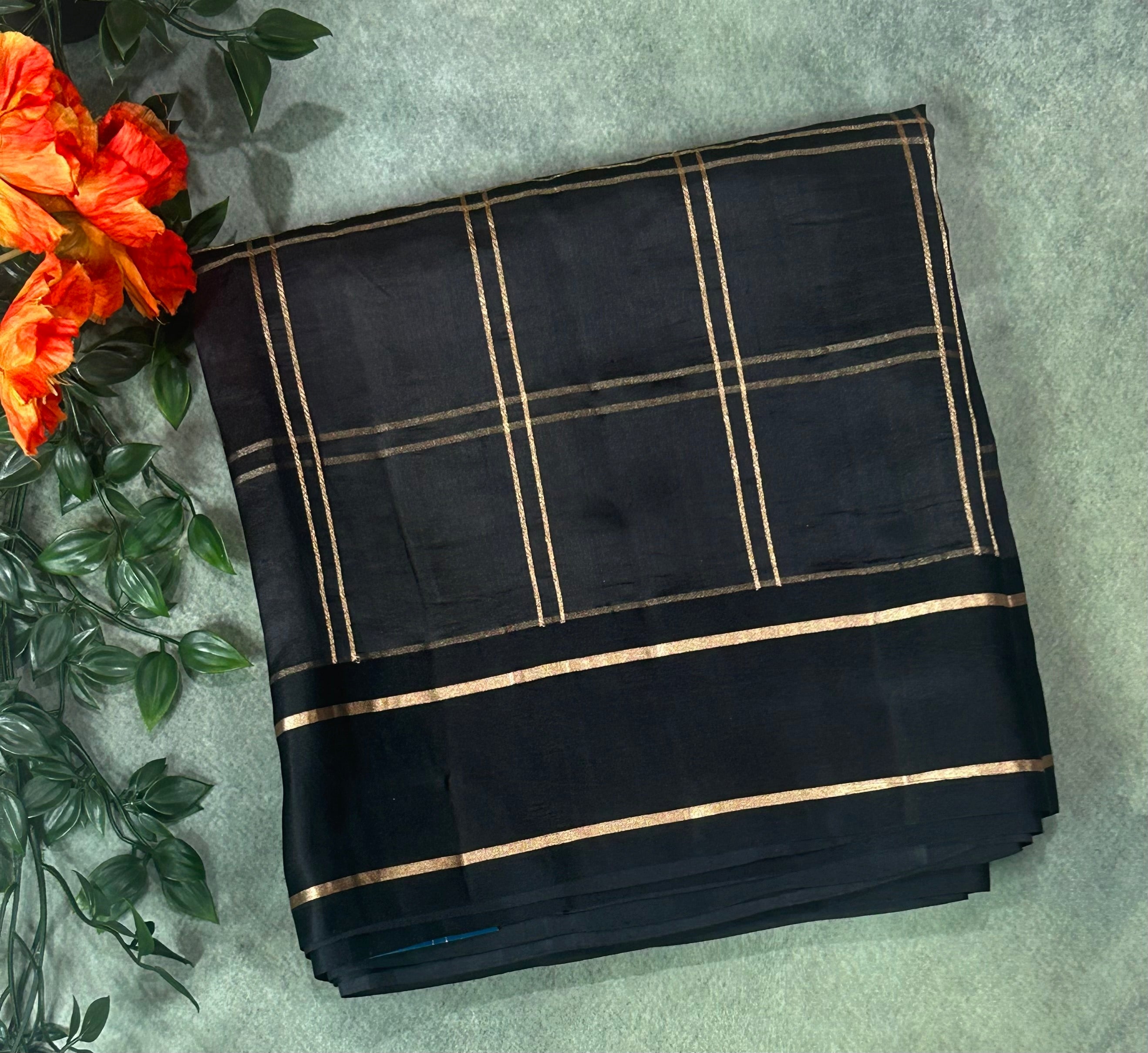 Black checks light weight Kathan -12 saree