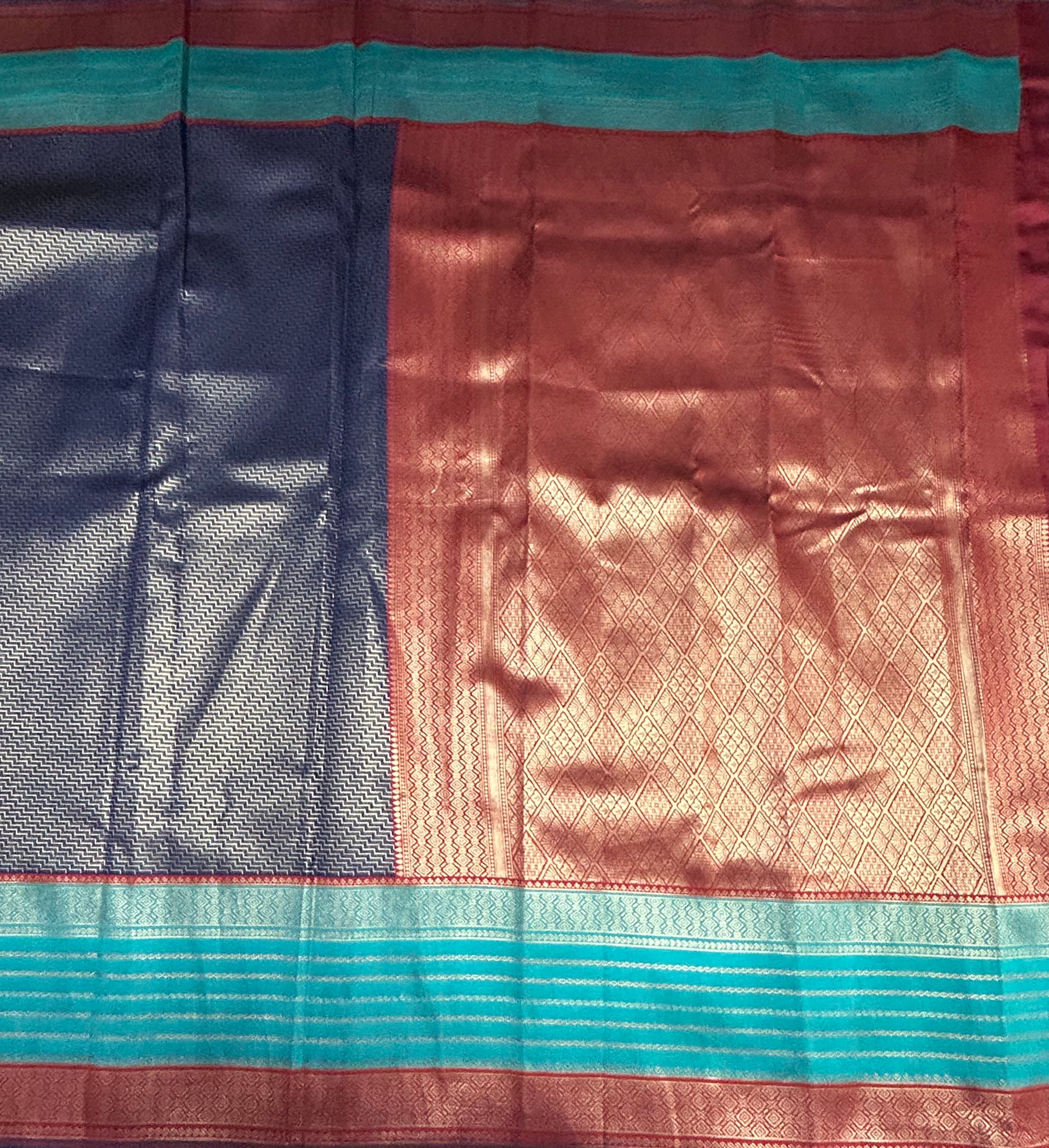 Navy blue small checks semi Silk Saree