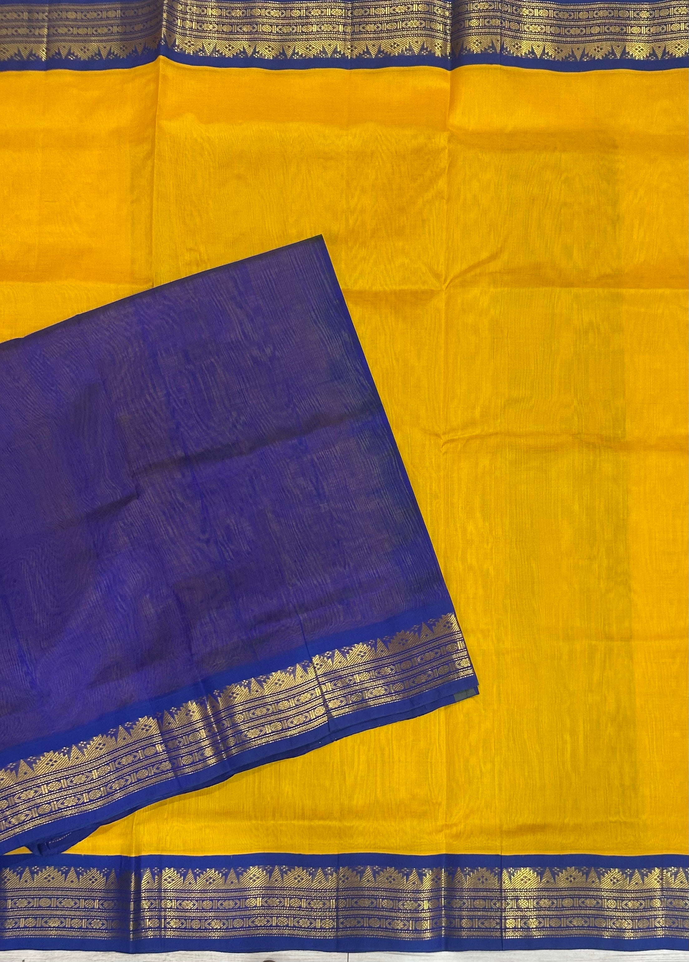Bright yellow small border pure cotton silk 104 saree