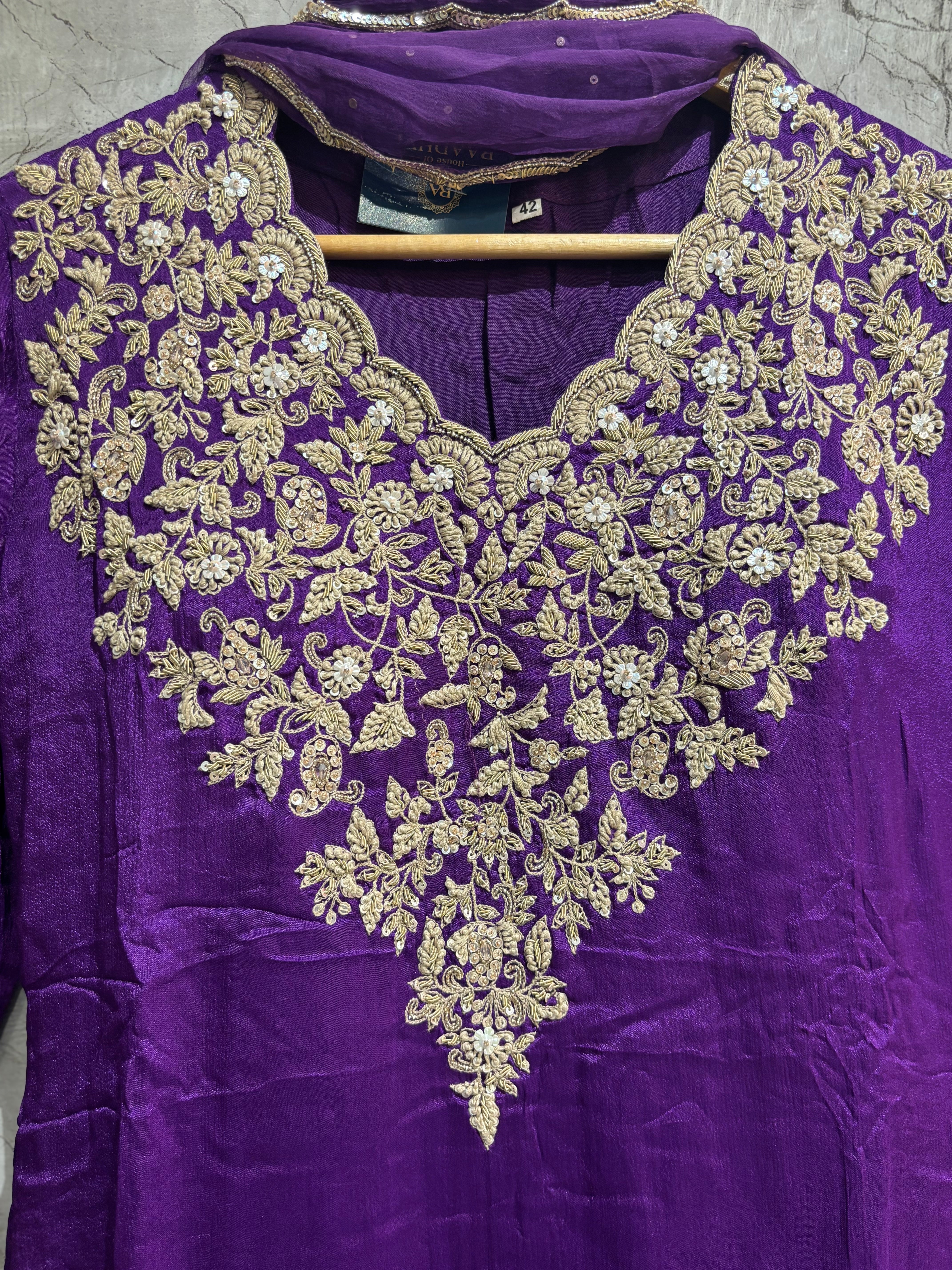 Purple Desinger Sharara party Kurtha set
