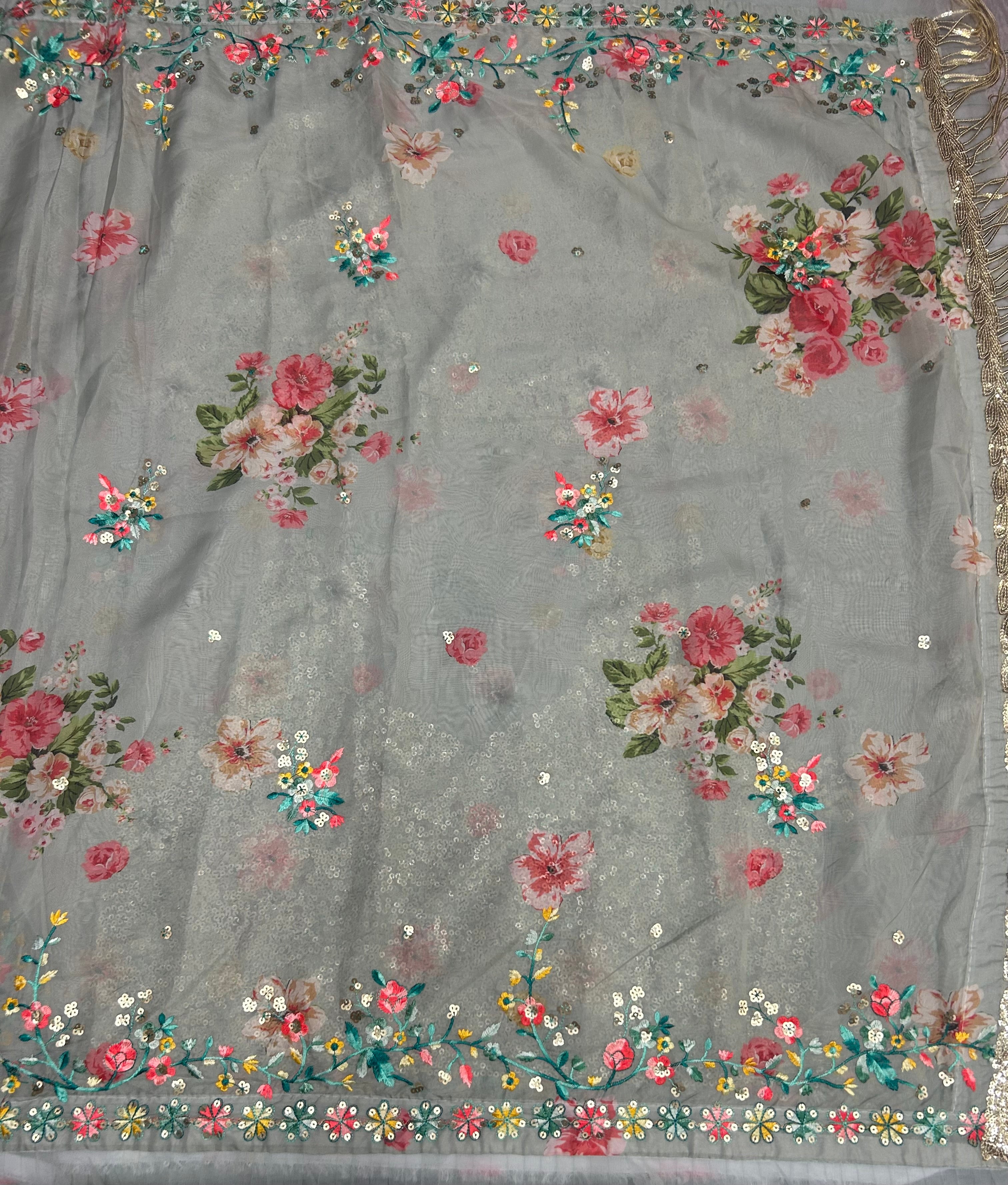 Pastel green embroidery border party wear saree