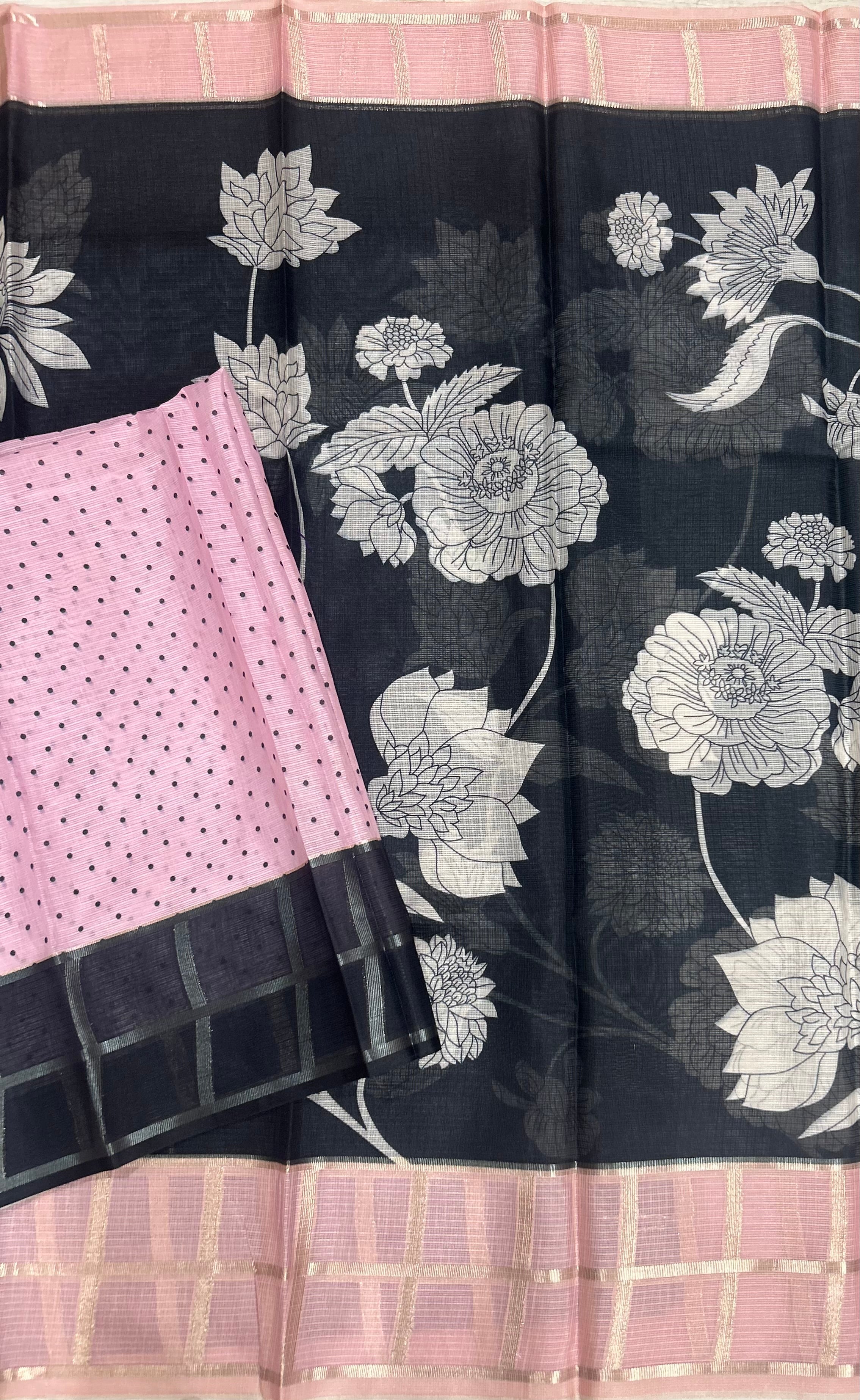 Black n pink Kota checks 103 saree