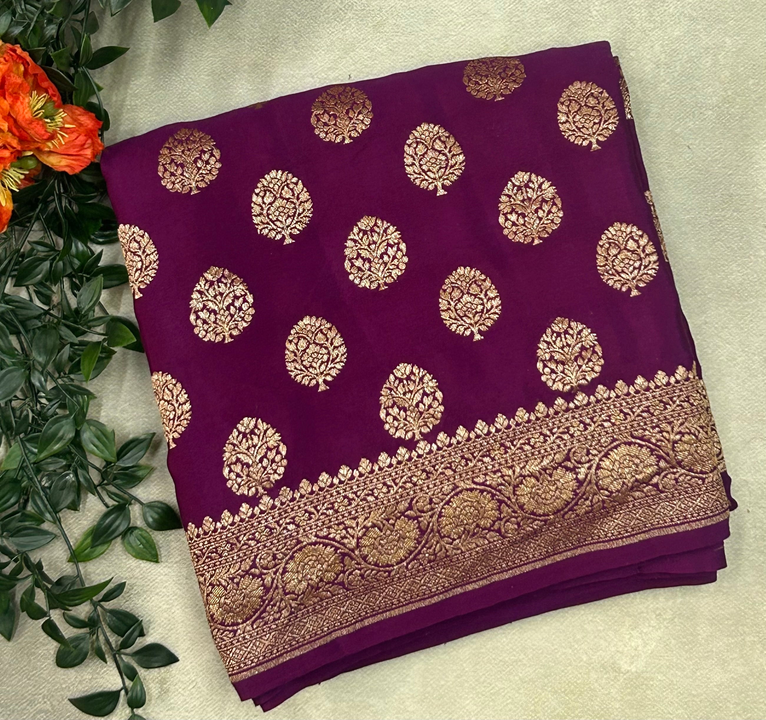 Purple small n big butta pure benarasi crepe 103 saree