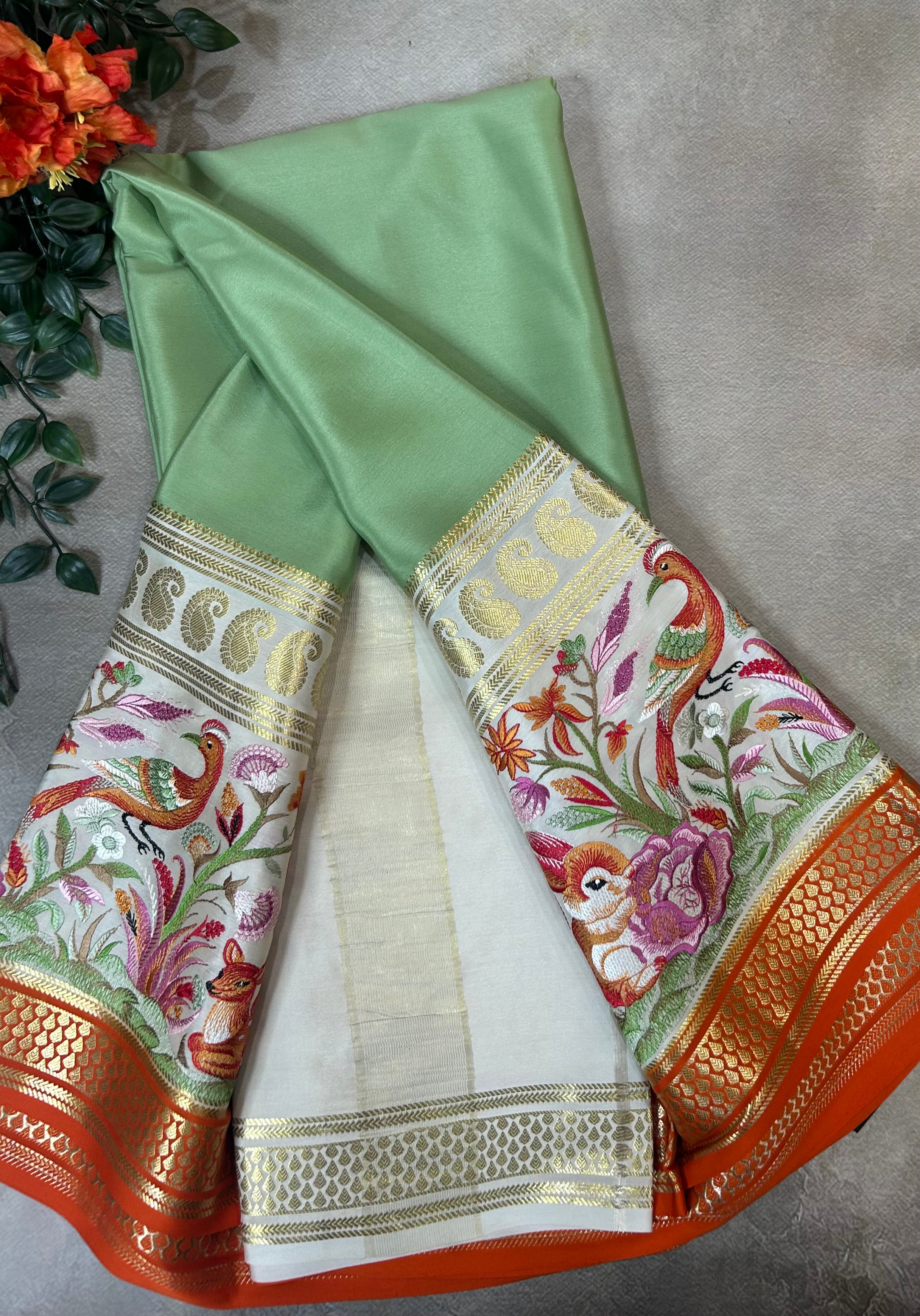 3D embroidery  pure mysore silk-104 saree