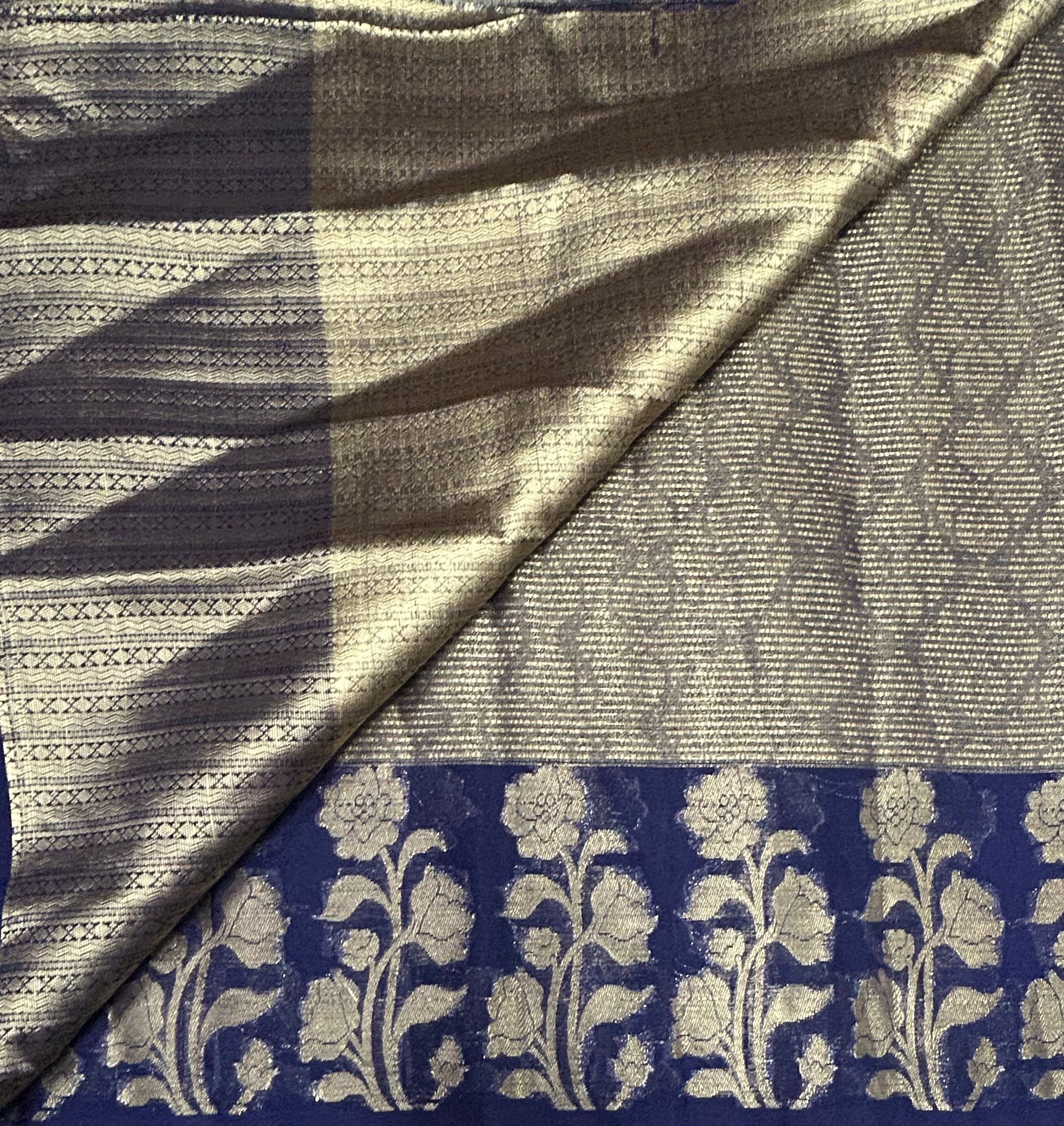 Navy Blue brocade Semi Kanchi saree