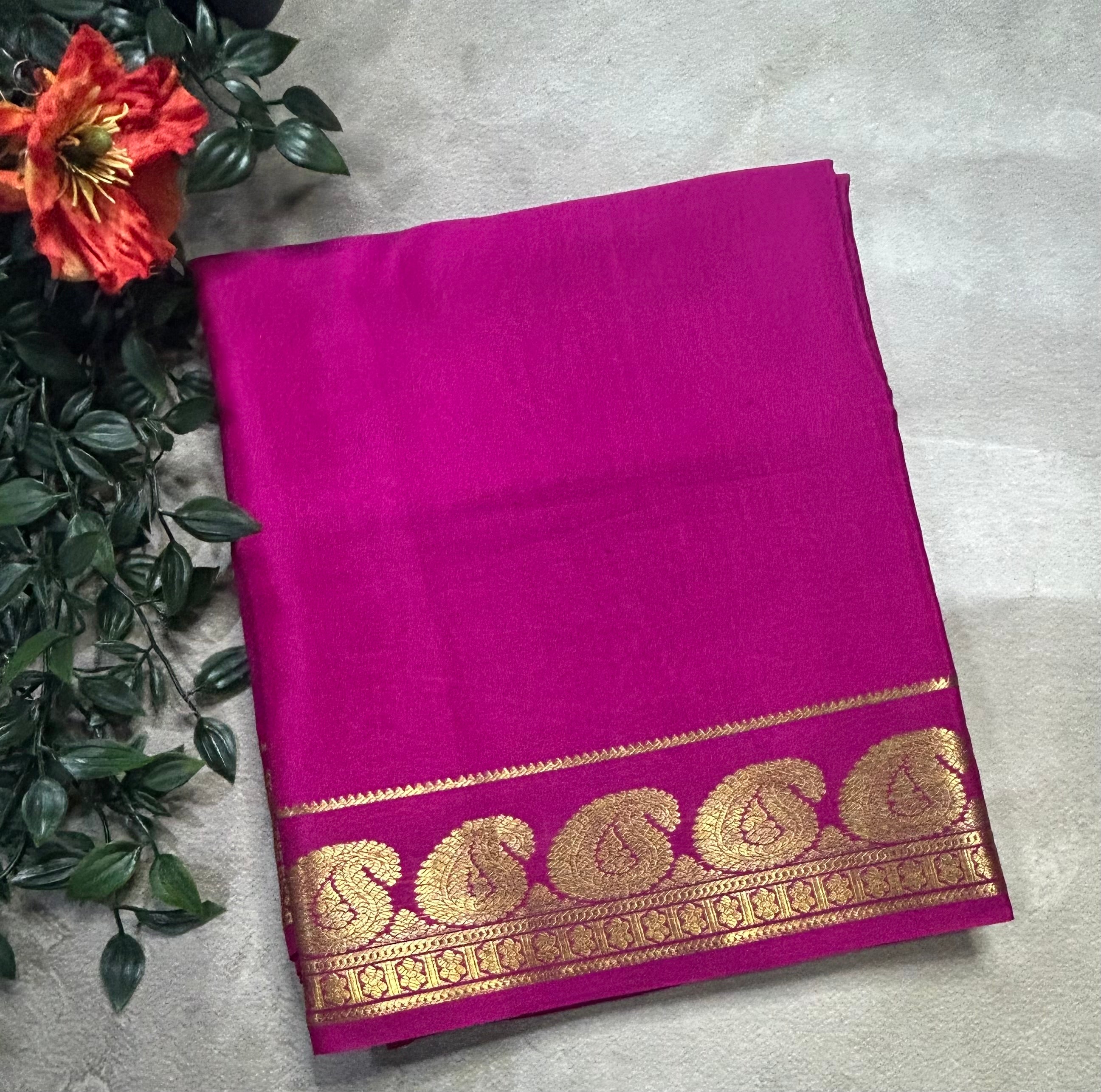 Pink plain mango border pure Mysore silk 105 saree