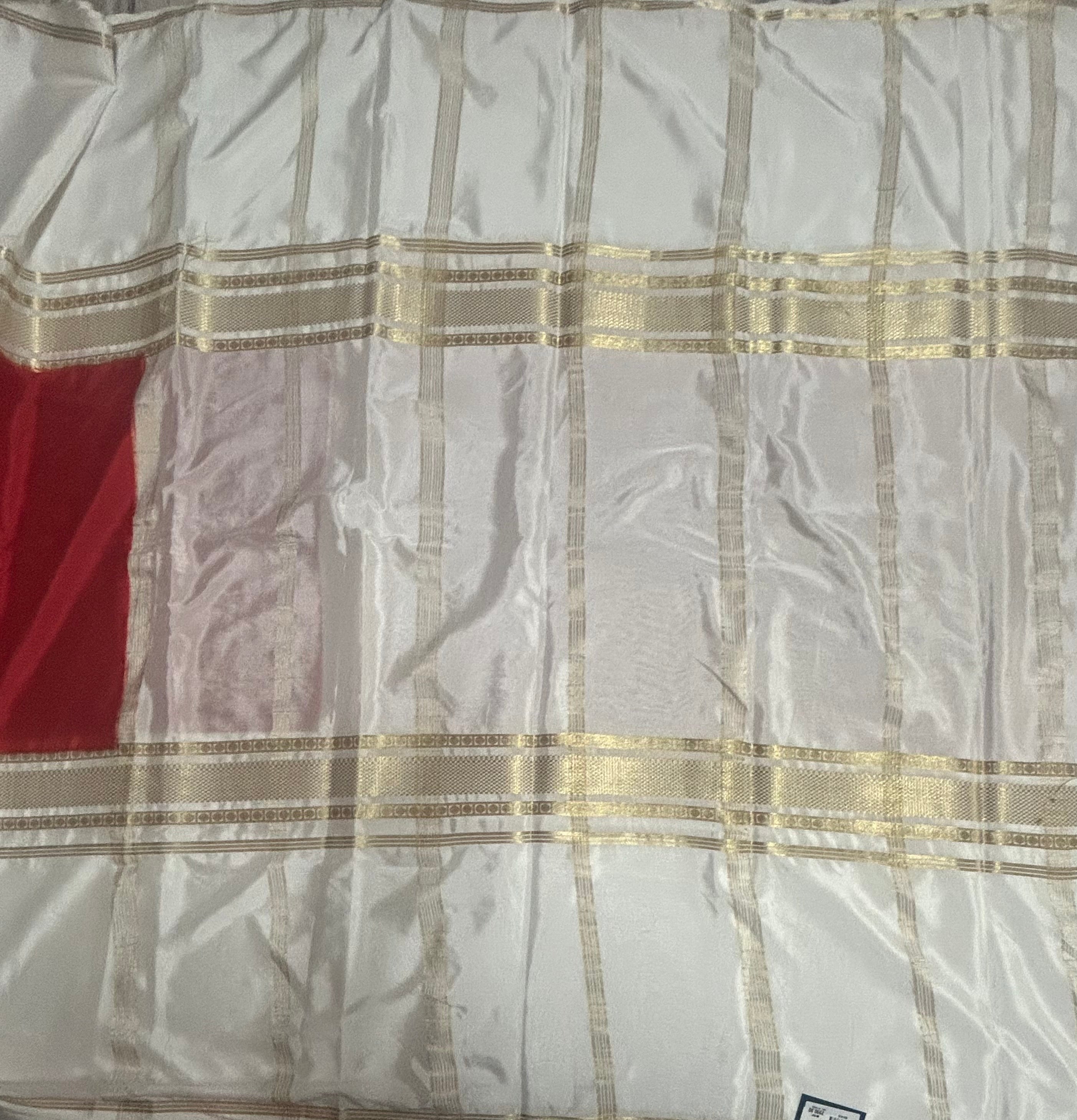 Red and white 4border Semi Mysore Crepe Silk Saree