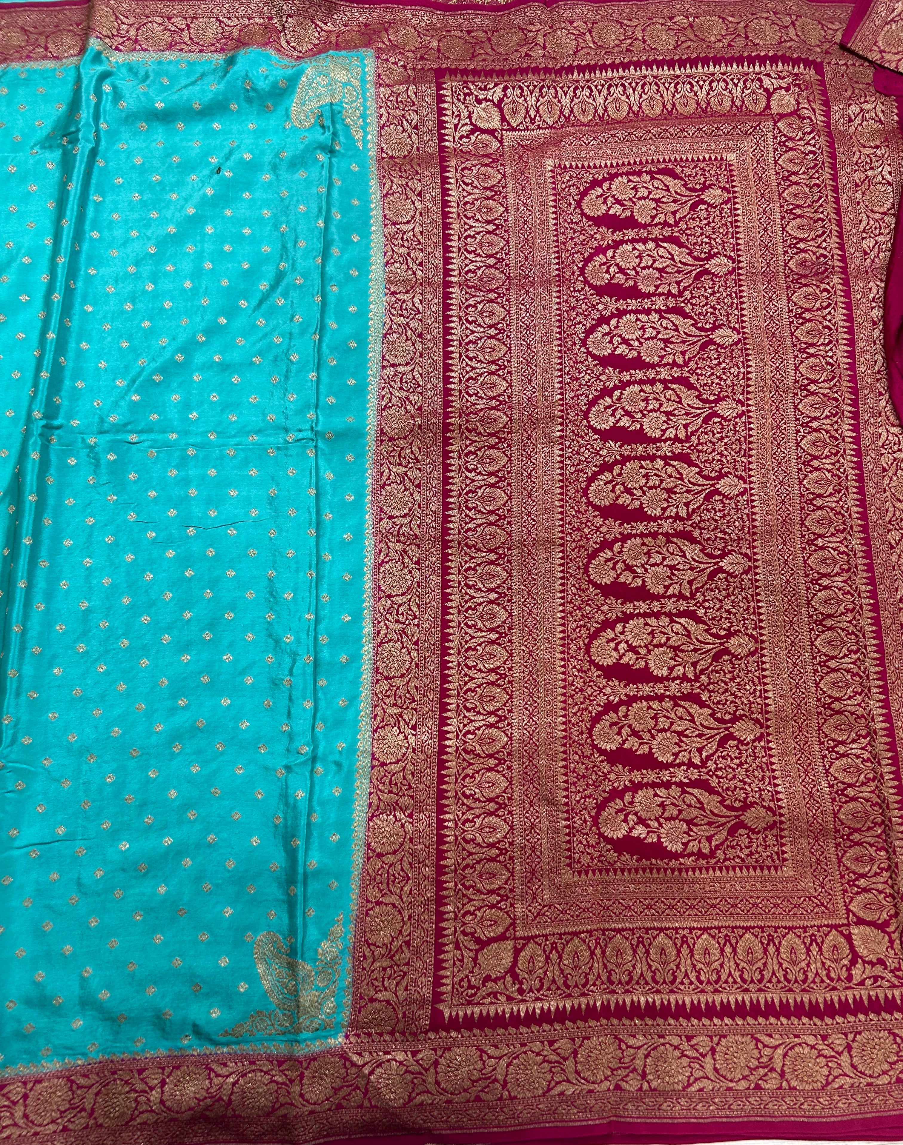 Blue small Butta pure Benarasi crepe 106 saree