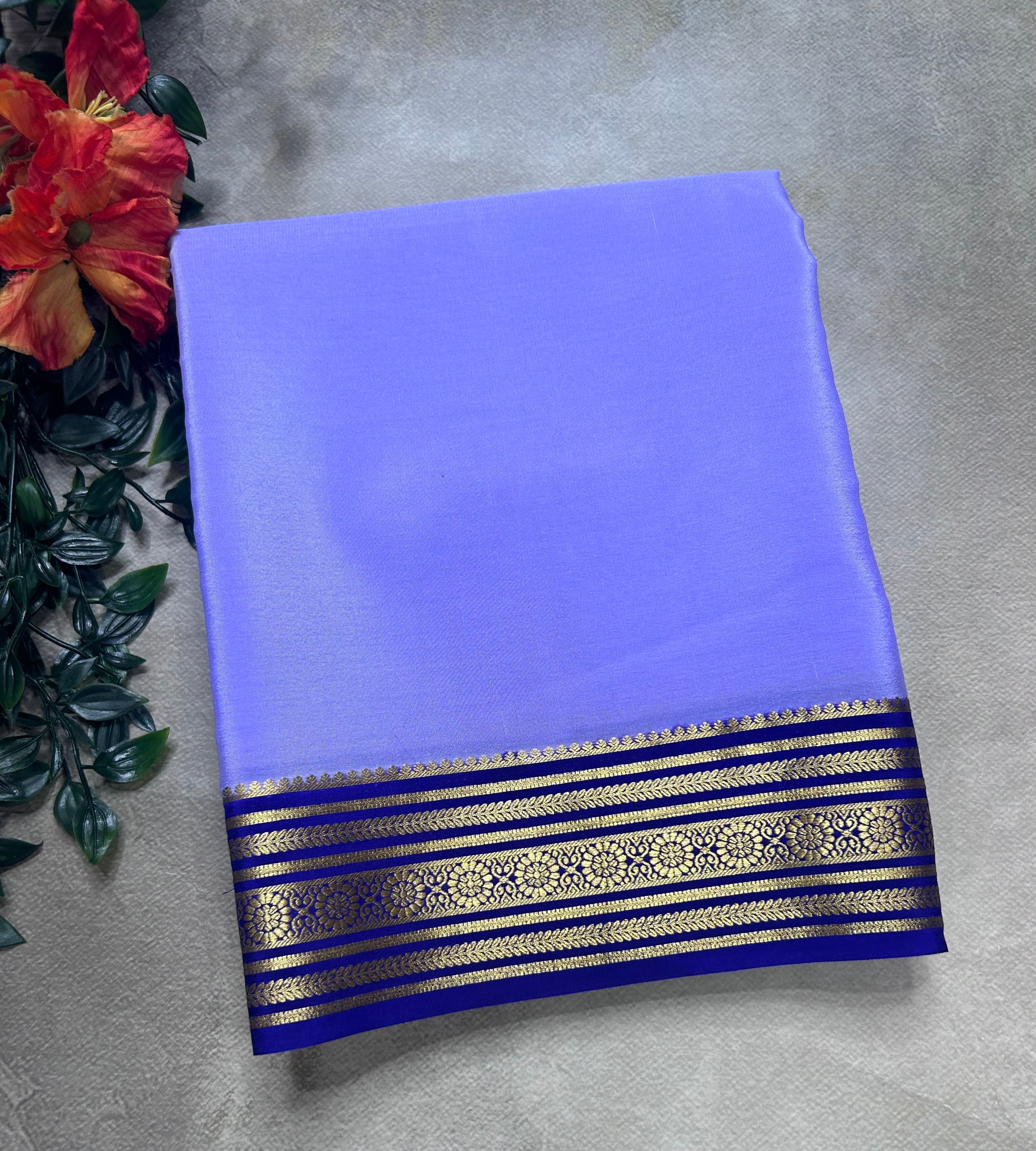 Lilac small border pure mysore silk saree(MSC106)