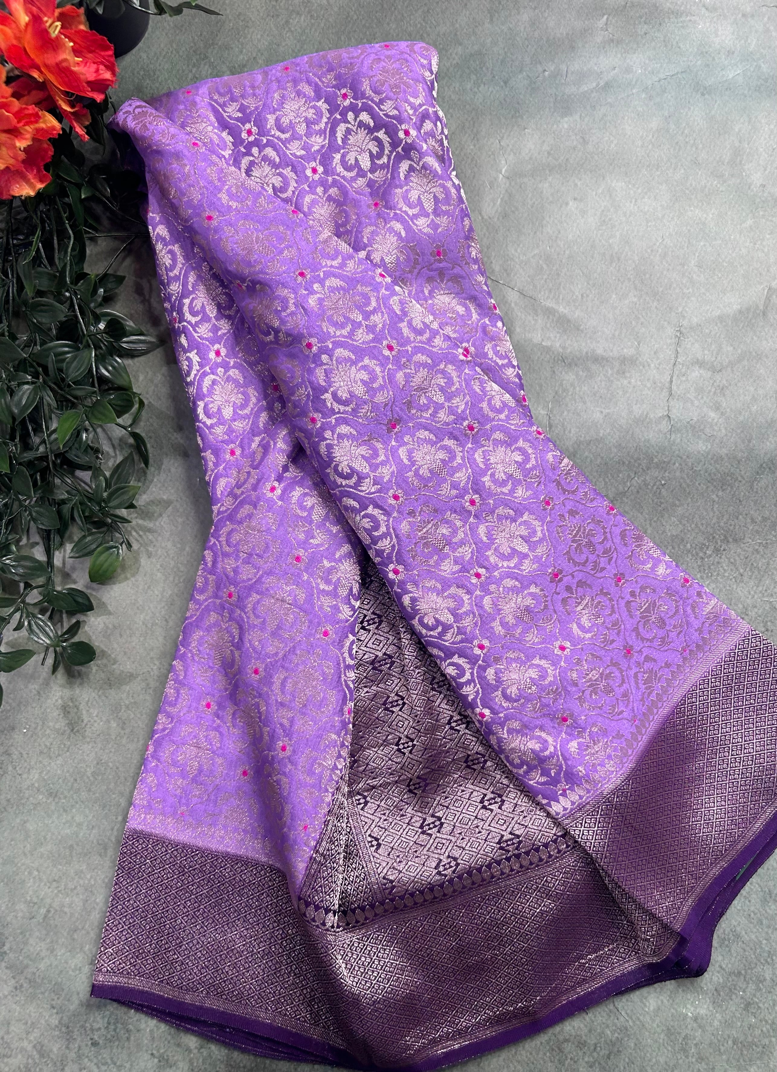 Lilac brocade semi georgette 105 saree