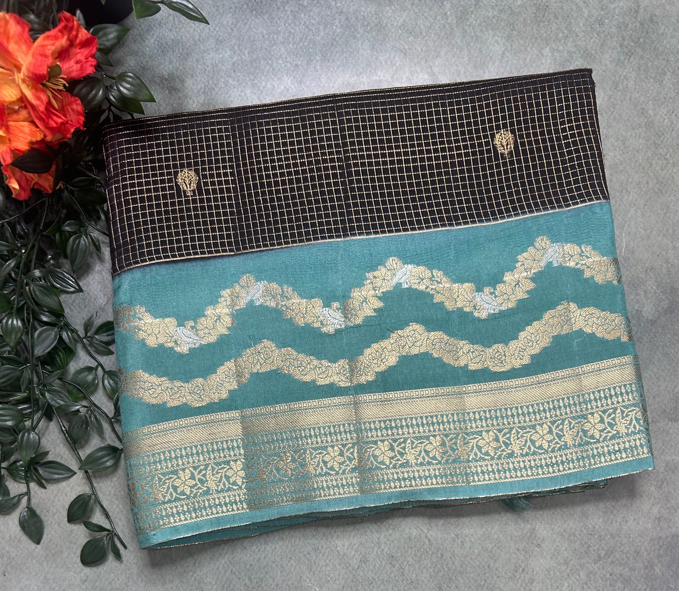 Black small checks semi Mysore 105 saree