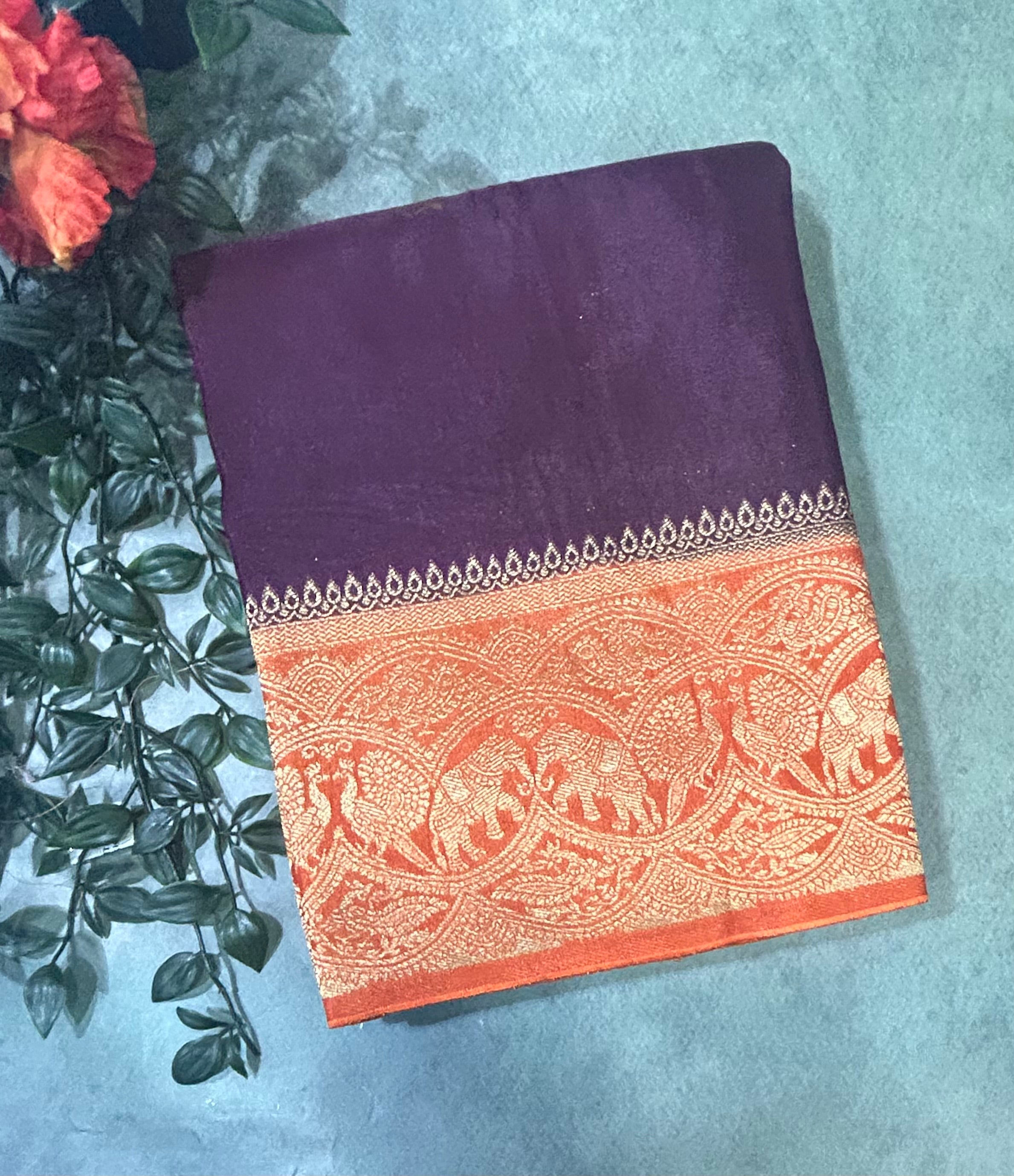Wine contrast border semi Mysore 105 saree