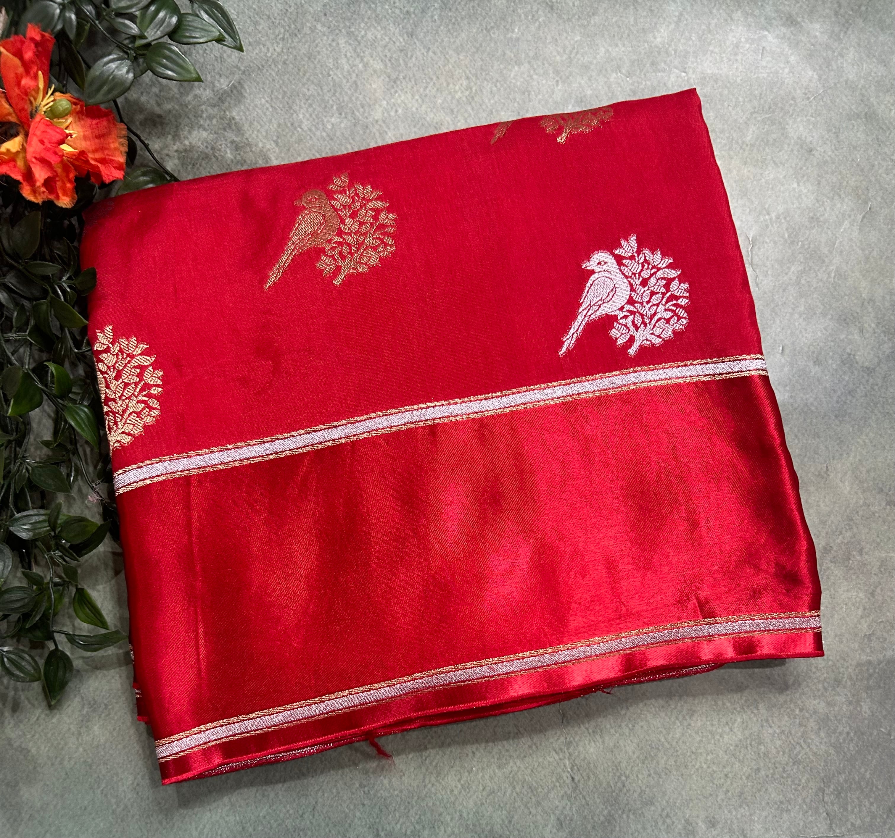 Red satin border dola crepe 105 saree