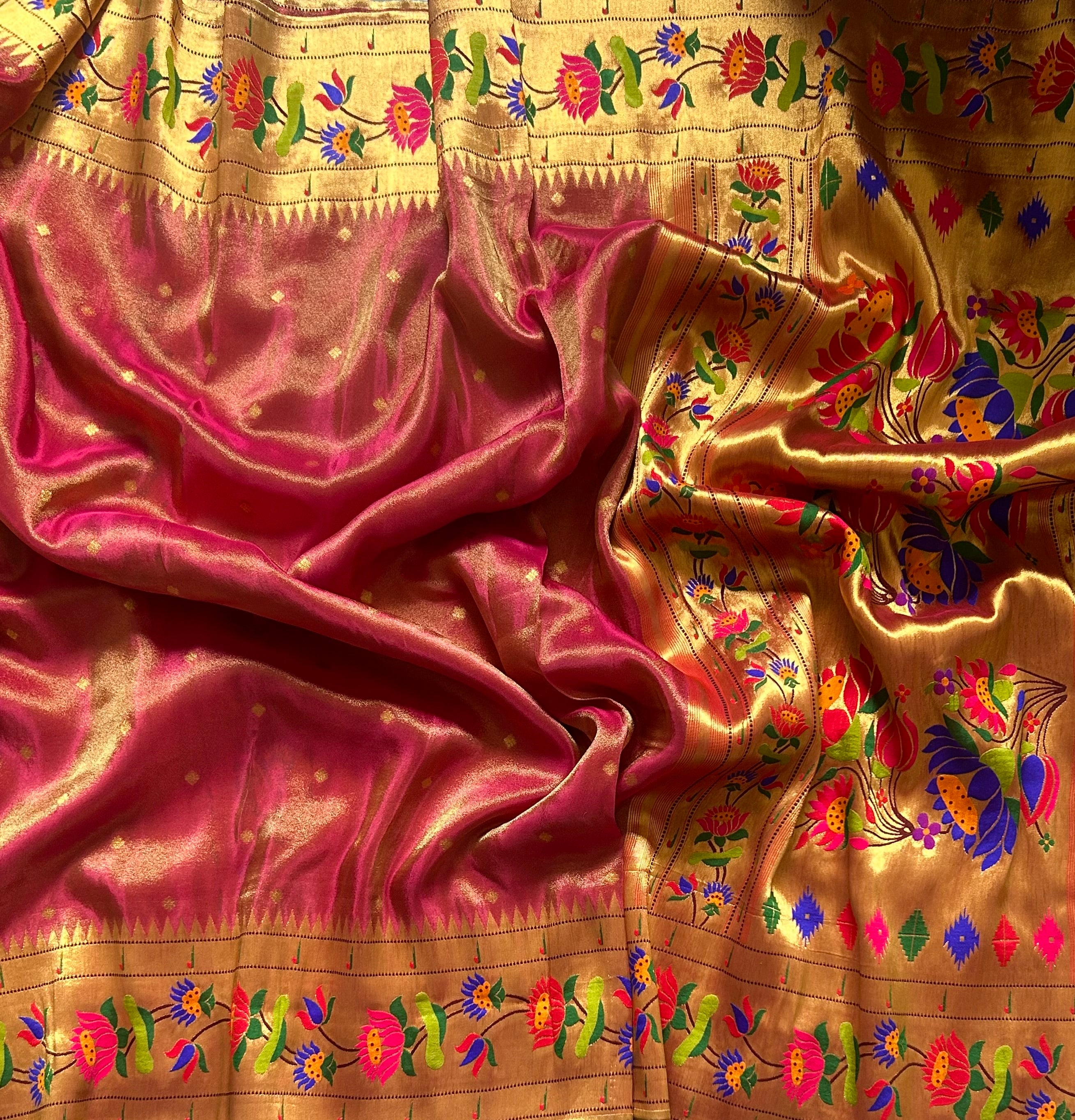 Pink small Butta tissue Paithani border 104 saree