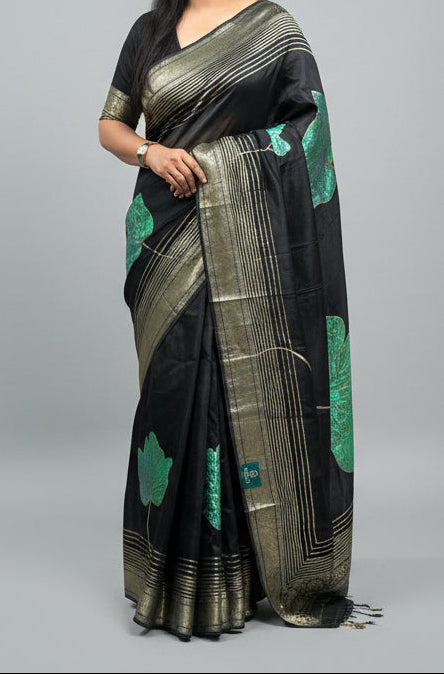 Black appliqué tissue 103 saree