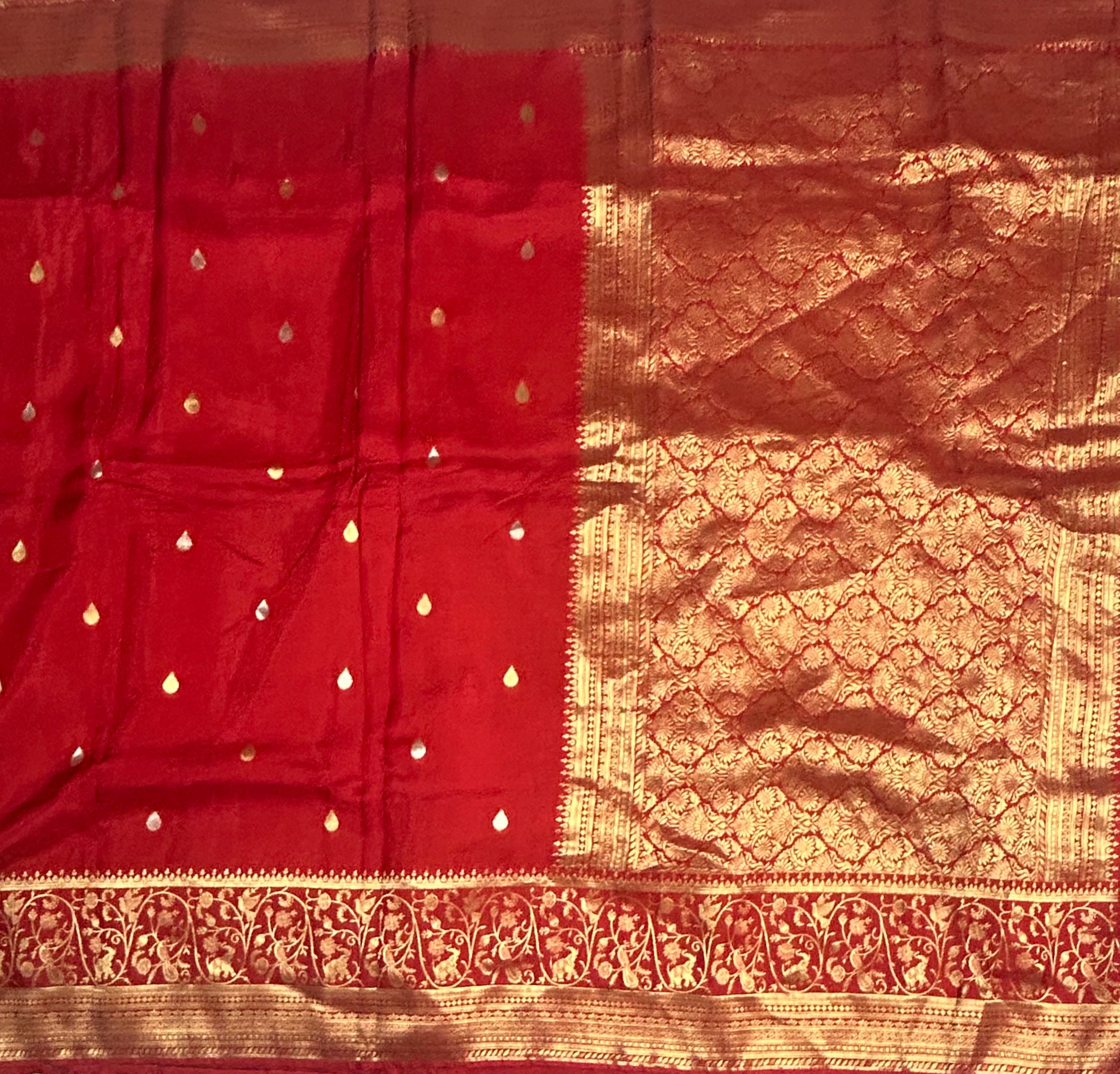 Red long border semi silk saree