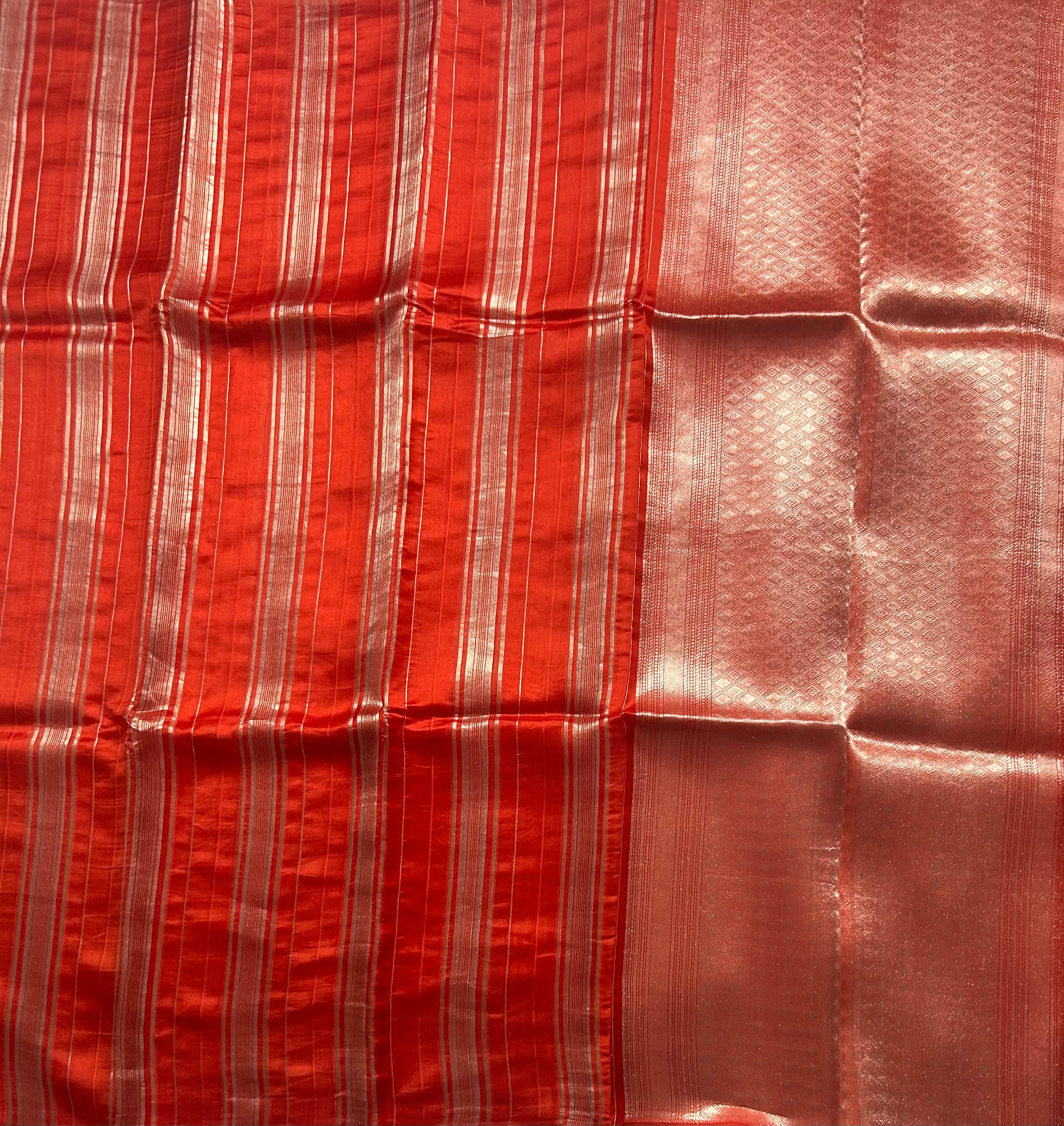 Orange stripes pure organza tissue 103 saree