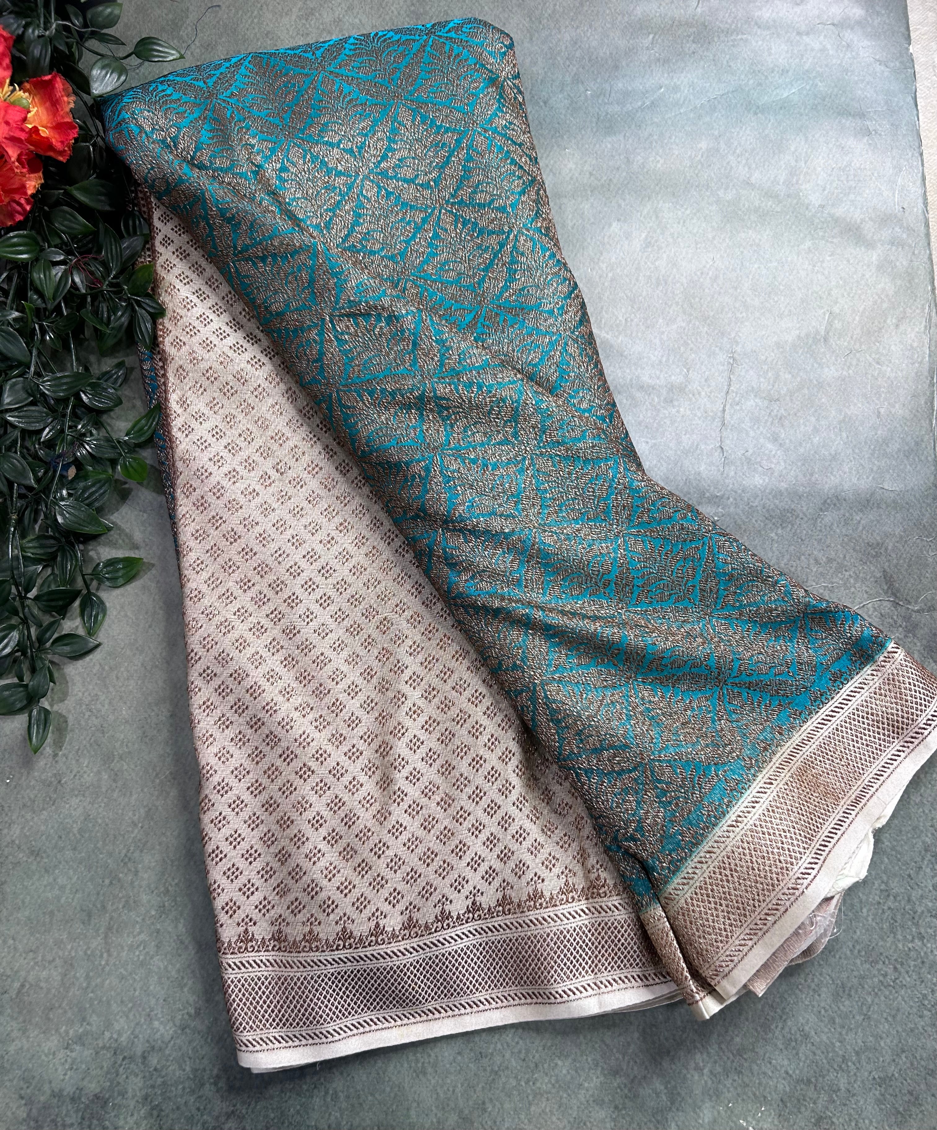 Rama green brocade soft semi georgette 105 saree