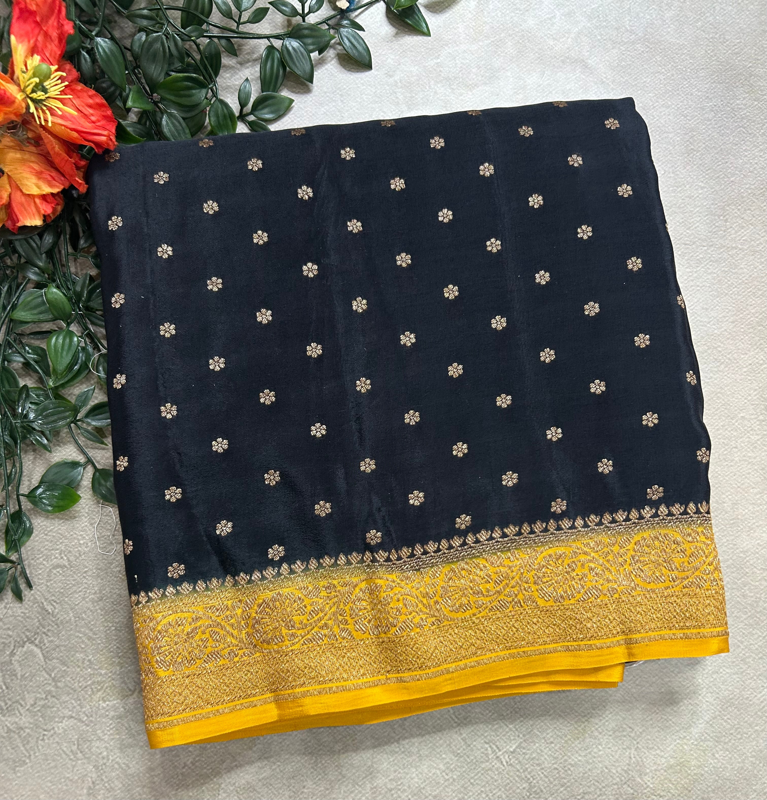 Black small Butta pure Benarasi crepe 106 saree