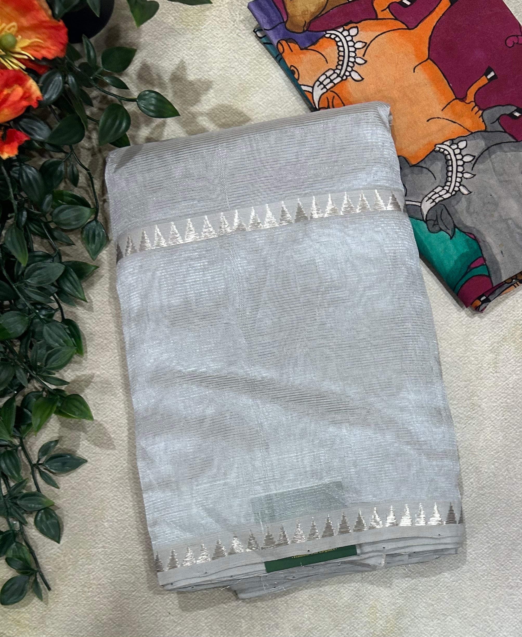 Grey Bentex border pure mangalagiri 105 saree