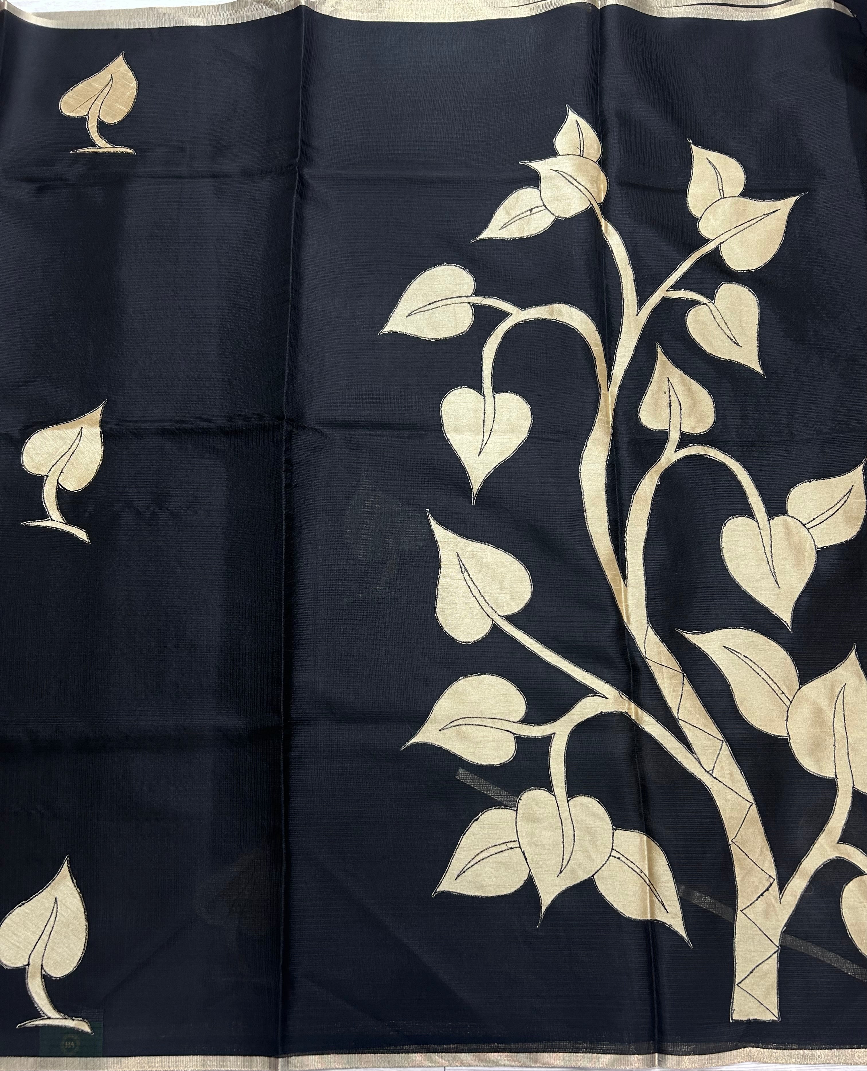Black kota checks appliqué work 106 saree