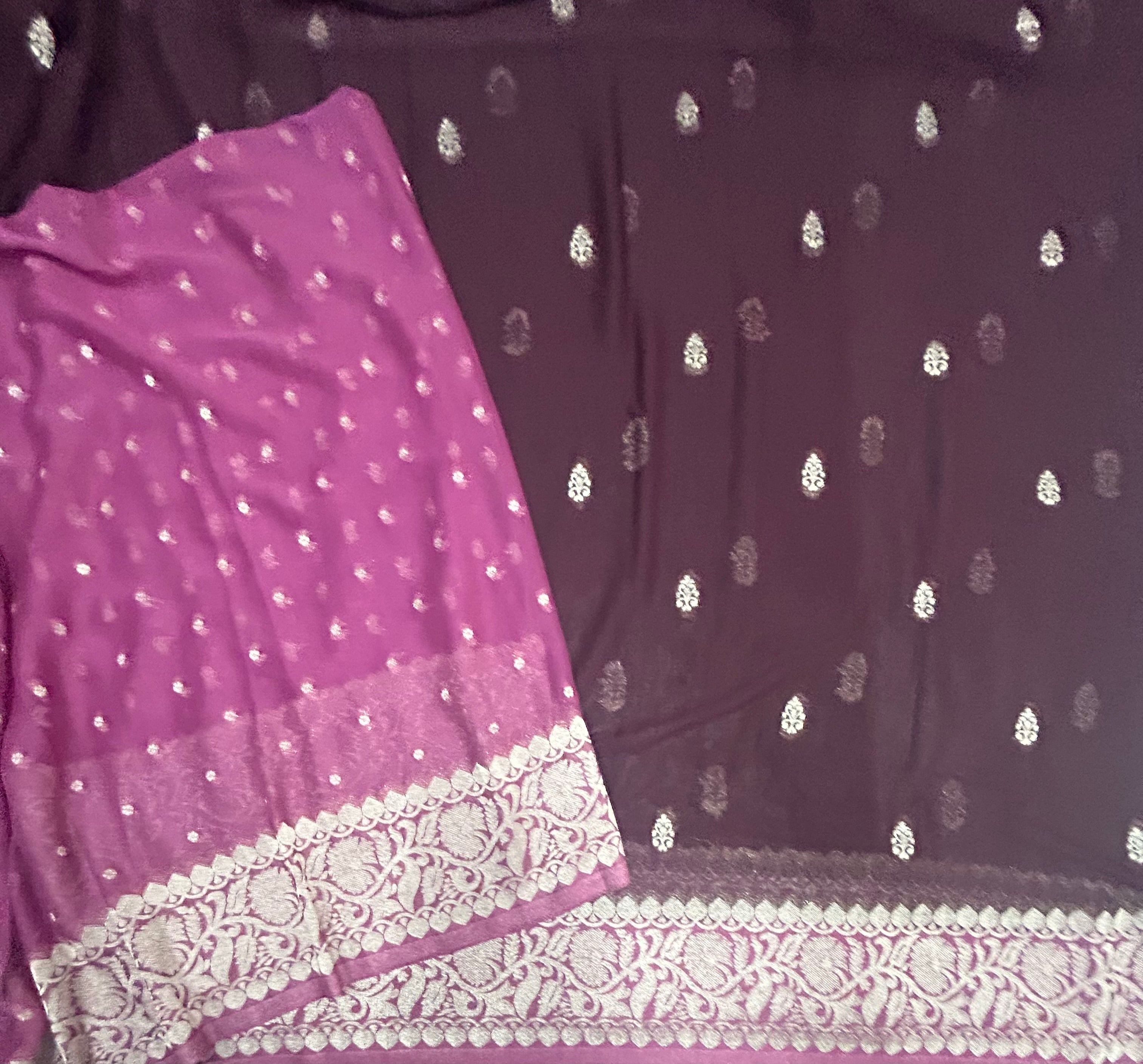 Wine small Butta semi chiffon Benarasi 105 saree