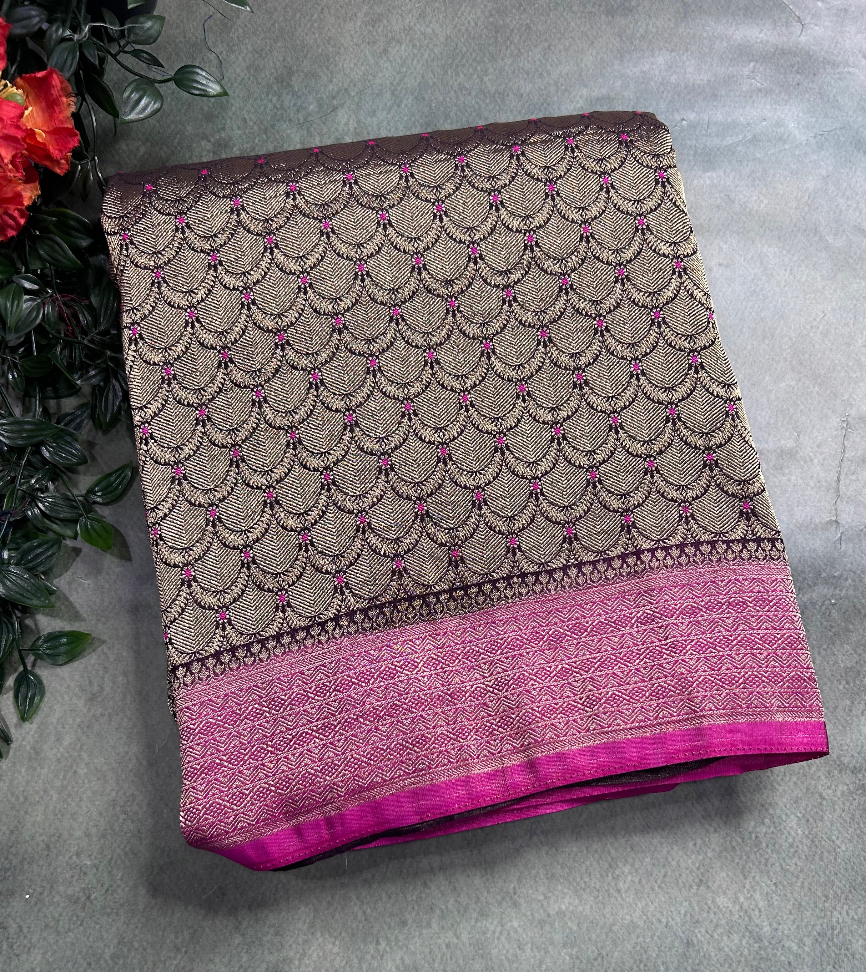 Wine brocade semi georgette 105 saree